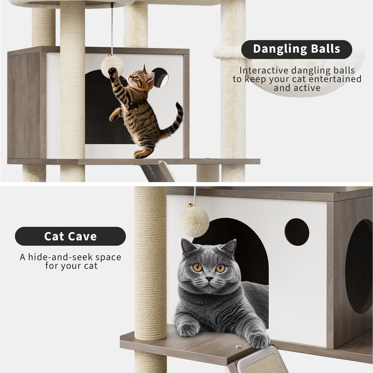 Cat Tree With Litter Box Enclosure Hidden Cat Washroom Furniture Multipurpose Litter Box Enclosure, Cat Tree and Condo With Large Platform, Cats House, Full Sisal Posts, Removable Washable Cushion PtioHavn