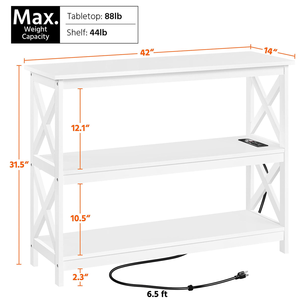 Yaheetech TV Stand with Power Outlet, Entertainment Center for TV up to 45 inch, 3-Tier Open Storage Shelf, Media Console Table for Living Room Bedroom, White Yaheetech