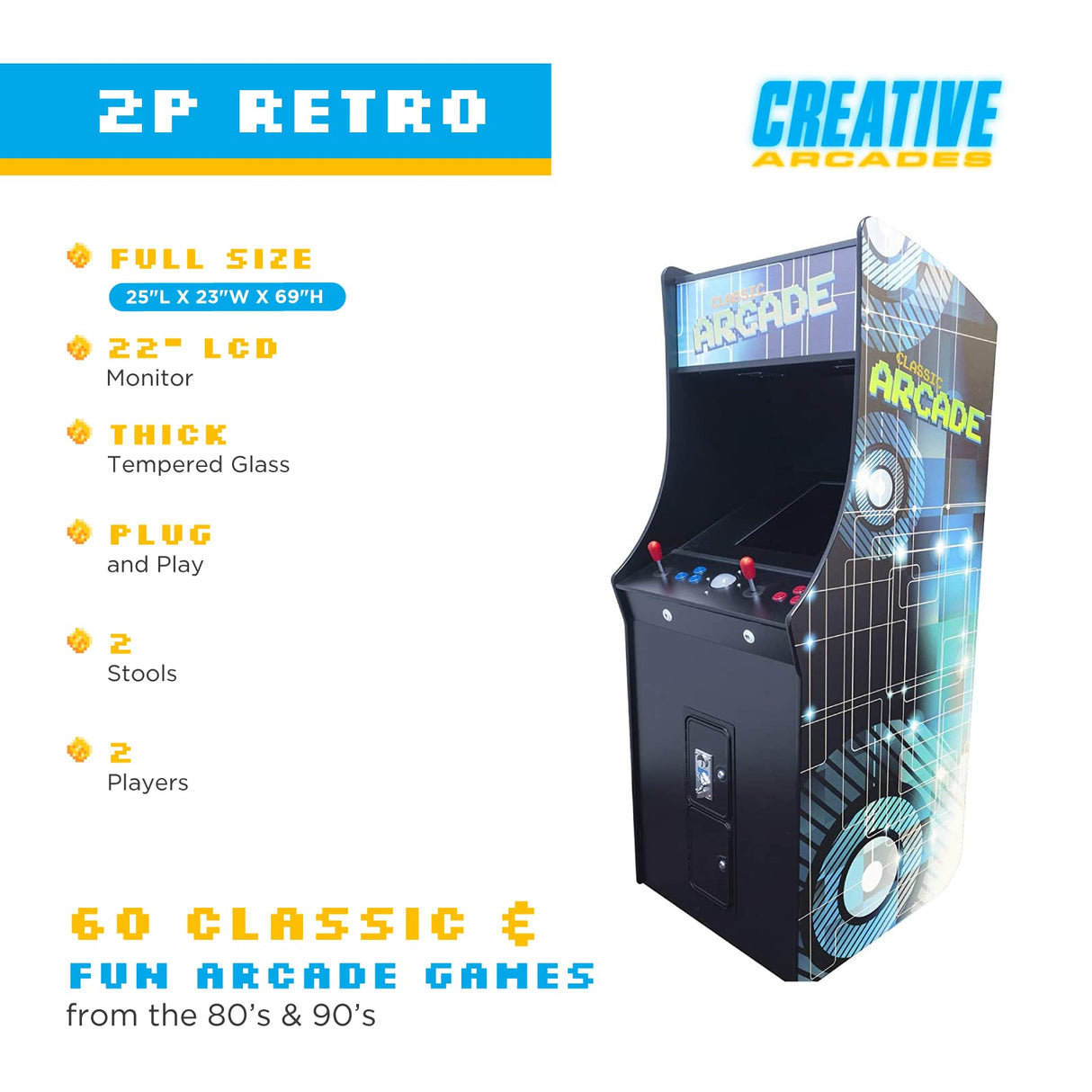 Creative Arcades Full Size Stand-Up Commercial Grade Cabinet Arcade Machine | 2 Player | 60 Classic Games | 22" LCD Screen | 2 Sanwa Joysticks |Trackball | 3 Year Warranty Creative Outdoor Distributor