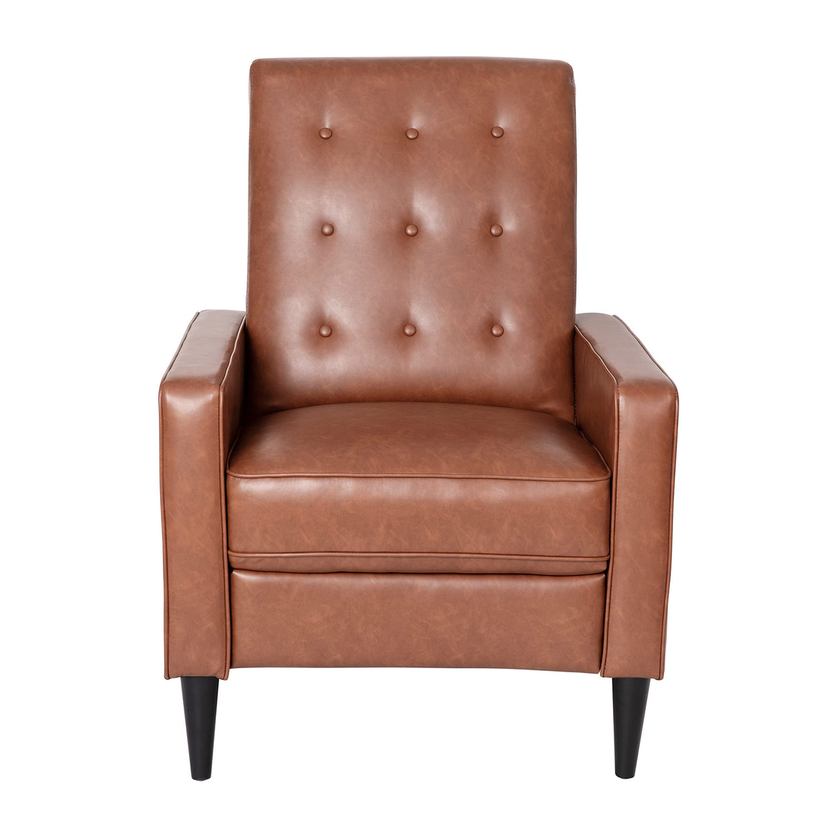 Flash Furniture Erza LeatherSoft Button Tufted Pushback Recliner, Mid-Century Modern Recliner Chair for Residential and Commercial Use, Cognac Brown Flash Furniture