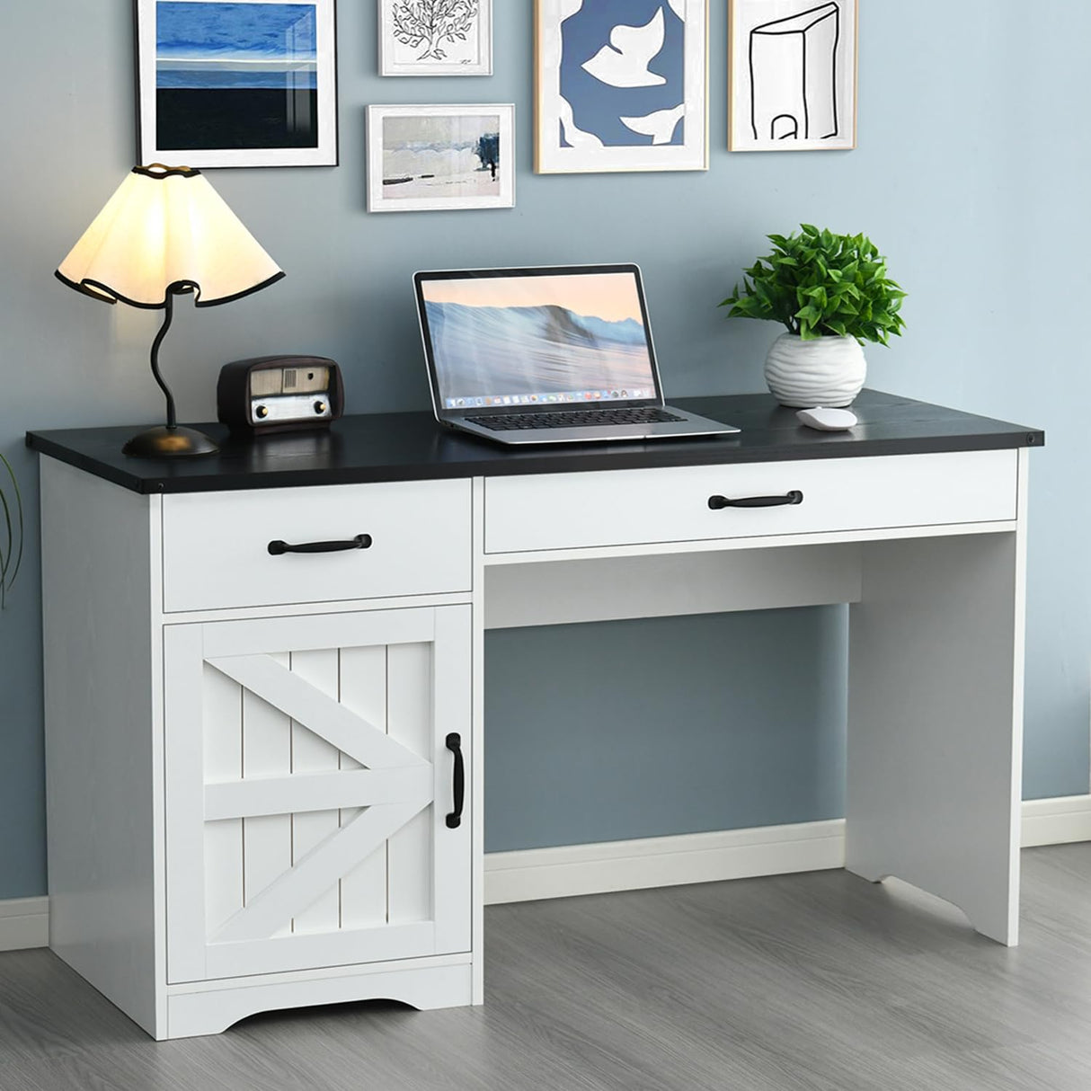 MaverickFurni White Desk with Drawers, Farmhouse Computer Desk with Drawers and Cabinet, 48 Inch Rustic Executive Office Desk for Home Office and Study MaverickFurni
