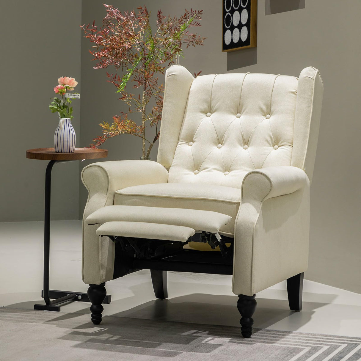 TXIWVER Recliner Wingback Chair Modern Linen Fabric Push Back Recliner Chairs Linen Fabric Single Sofa Lounge Chair Manual Recliner Chai for Adults Living Room Bedroom (Beige) TXIWVER