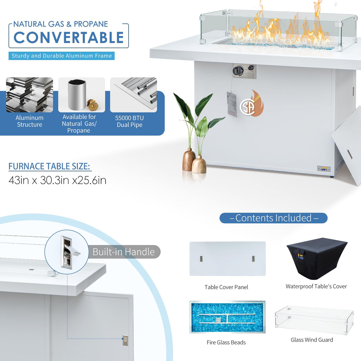 NICESOUL 9 Piece Luxury Aluminum Outdoor Sectional Sofa with Fire Pit Table, Oversized L Shaped Patio Furniture Set, 29" Deep Wide Seating, 500 lbs Heavy Duty Conversation Set for Backyard, Light Grey NICESOUL