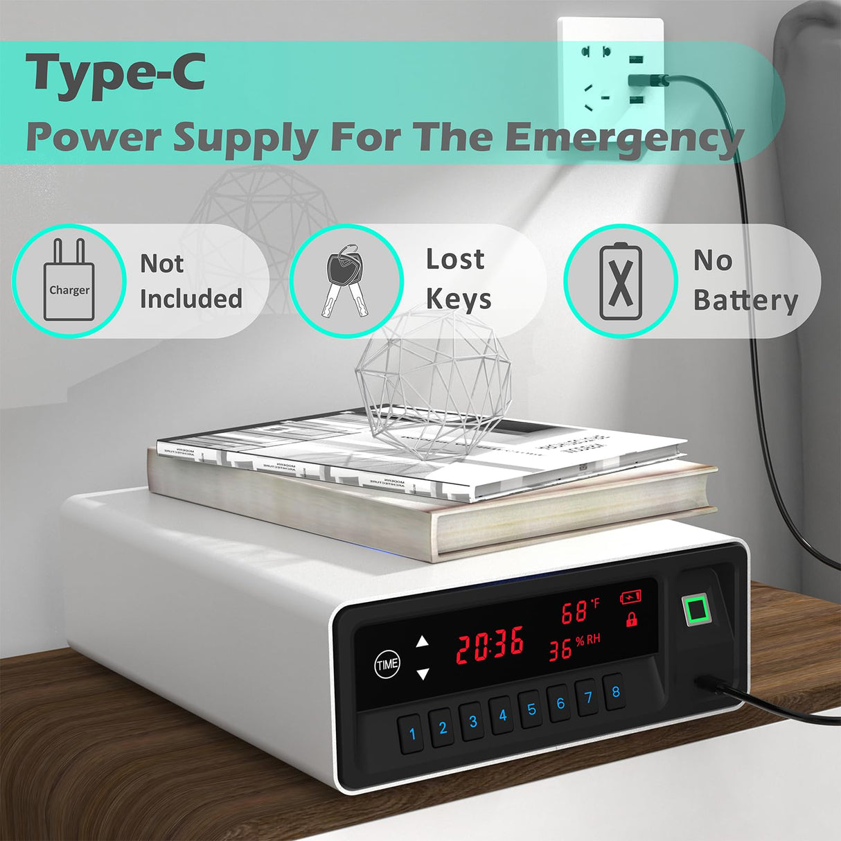 QINGENO Smart Gun Safe with Security Cable - Biometric Pistol Safe for 2 Handgun 3 Ways Quick Access with Fingerprint/Keypad/Key, for Nightstand Bedside Home with LCD and Voice Guide (White) QINGENO