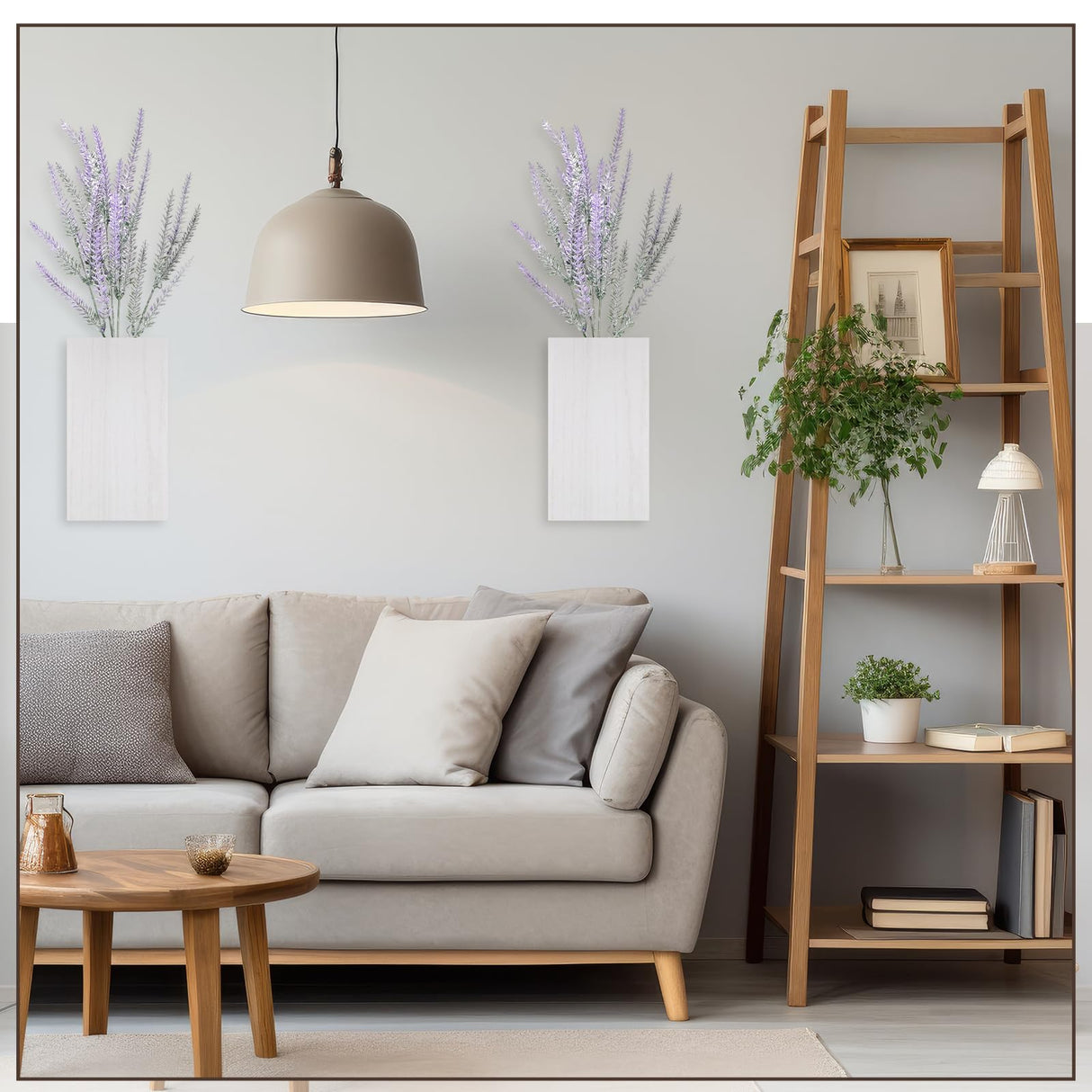 Vesici 2 Pack Wood Wall Planter Vase with Artificial Plants Indoor Plants Holder Pocket Farmhouse Wooden Vases Wall Flower Vase Hanging Plant Decor for Bedroom Kitchen Office Home (White,Lavender) Vesici