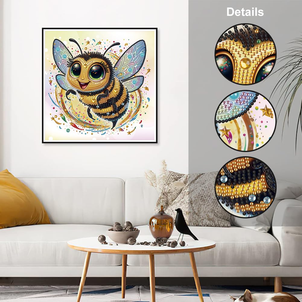 hill froeistung Special Shape Cartoon Bee Diamond Art Painting Kits for Adults,Crystal Rhinestones Diamond Art Kits for Beginners,Diamond Art Kits for Home Decor12×12inch hill froeistung