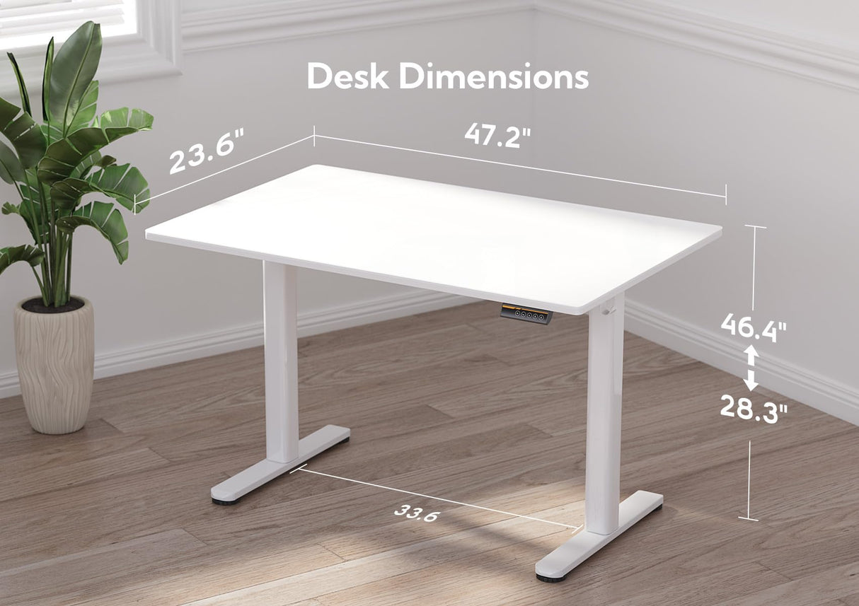 Claiks Glass Standing Desk, Electric Standing Desk Adjustable Height, 48 Inch Adjustable Stand Up Desk, Quick Install Home Office Computer Desk, Supter White Claiks