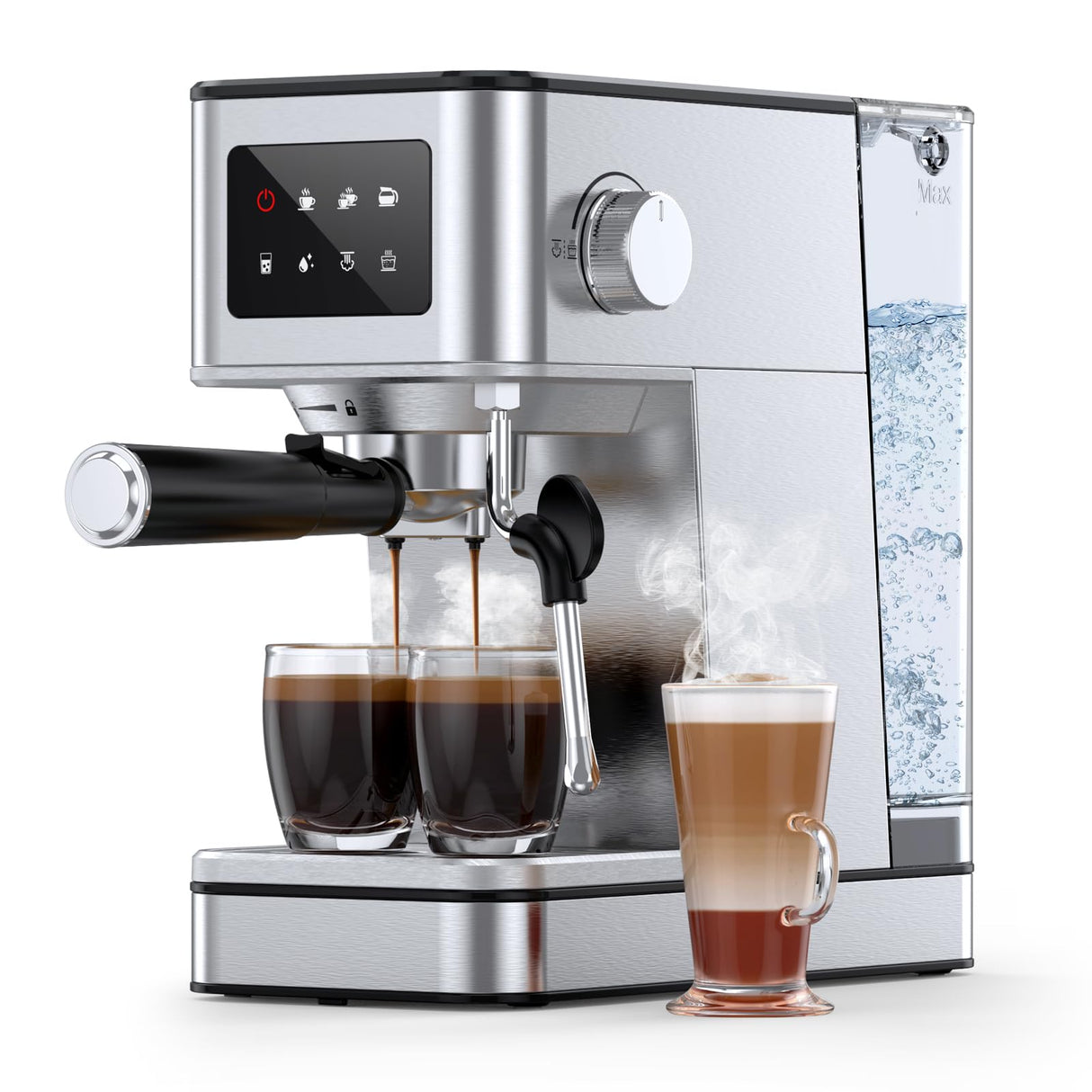 QJA Espresso Machine, 20 Bar Professional Espresso Maker, Milk Frother Steam Wand for Latte, Compact Stainless Steel Machine with 57.5oz Removable Water Tank and LED Touchscreen Monitors QJA