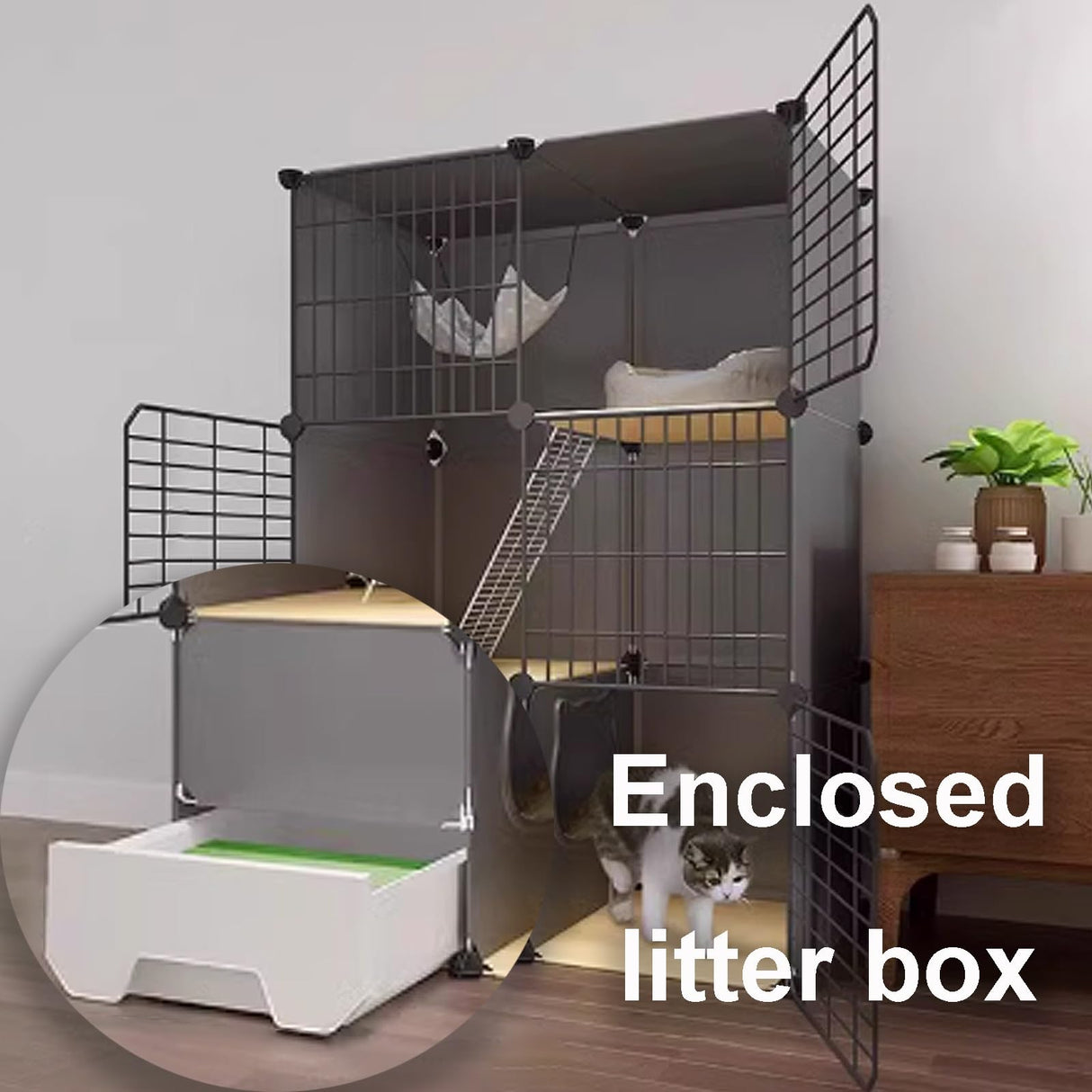 GUQASDV Black Cat Cage, Catio Indoor Cat Enclosure, Enclosed Cat Playpen, Cat House with Enclosed Litter Box Quick Assembly for Ferret, Chinchilla, Small Animals(75x49x111cm) GUQASDV