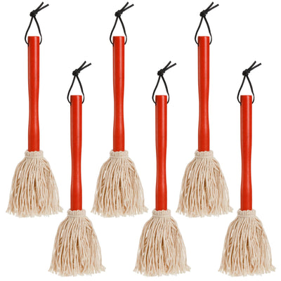Hedume 6 Pack 12" BBQ Sauce Basting Mops, Roasting or Grilling Basting Mop, Cotton Fiber Head and Hardwood Handle, Grill Basting Mop for Barbeque, Marinade, Smoking Steak or Glazing