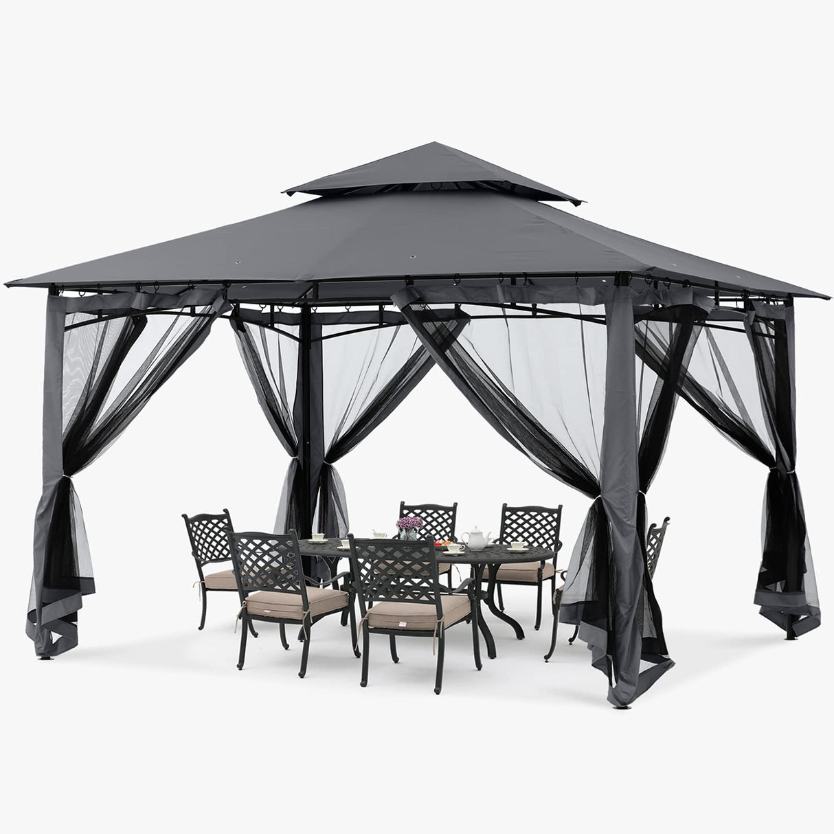 ABCCANOPY Gazebos for Patios 10x12 - Outdoor Steel Frame Gazebo with Mosquito Netting for Lawn Backyard Garden Deck (Dark Gray) ABCCANOPY
