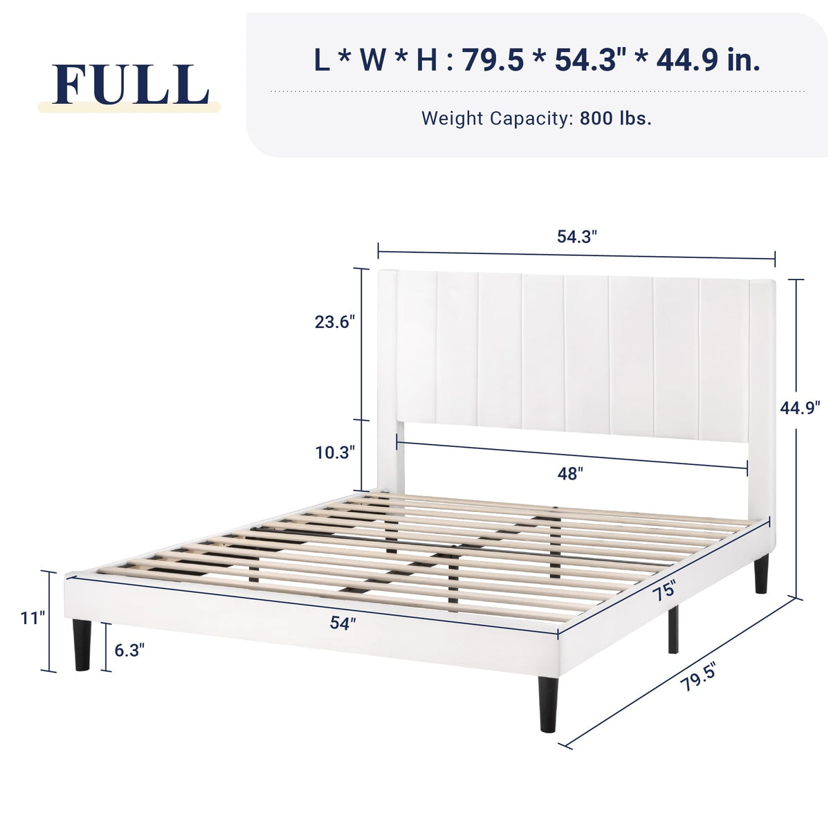 Allewie Full Platform Bed Frame/Velvet Upholstered Bed Frame with Vertical Channel Tufted Headboard/Strong Wooden Slats/Mattress Foundation/Box Spring Optional/Easy Assembly/White Allewie