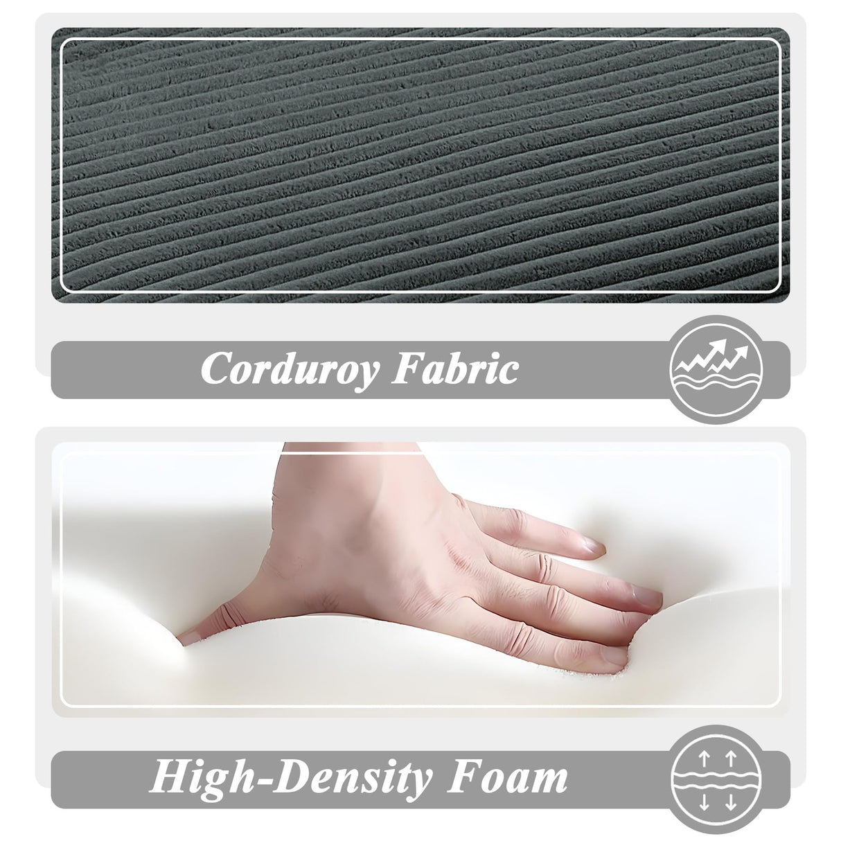 50" Boneless Couch, Oversized Chaise Lounge Sofa, Corduroy Chaise Lounge Chair Indoor with Comfy Pillows for Living Room Bedroom, Foam Filling, No Assembly (Dark Grey) Nahenduo