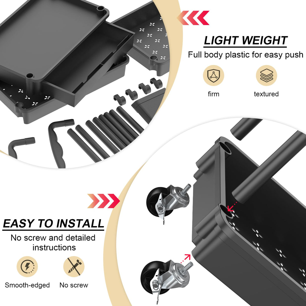 Goovilla 3 Tier Rolling Utility Cart Organizer with Removable Drawer, Stable and Sturdy Black Rolling Storage Carts with 2 Lockable Wheels for Bathroom, Kitchen, Snack, Craft, Makeup, Baby Essentials Goovilla