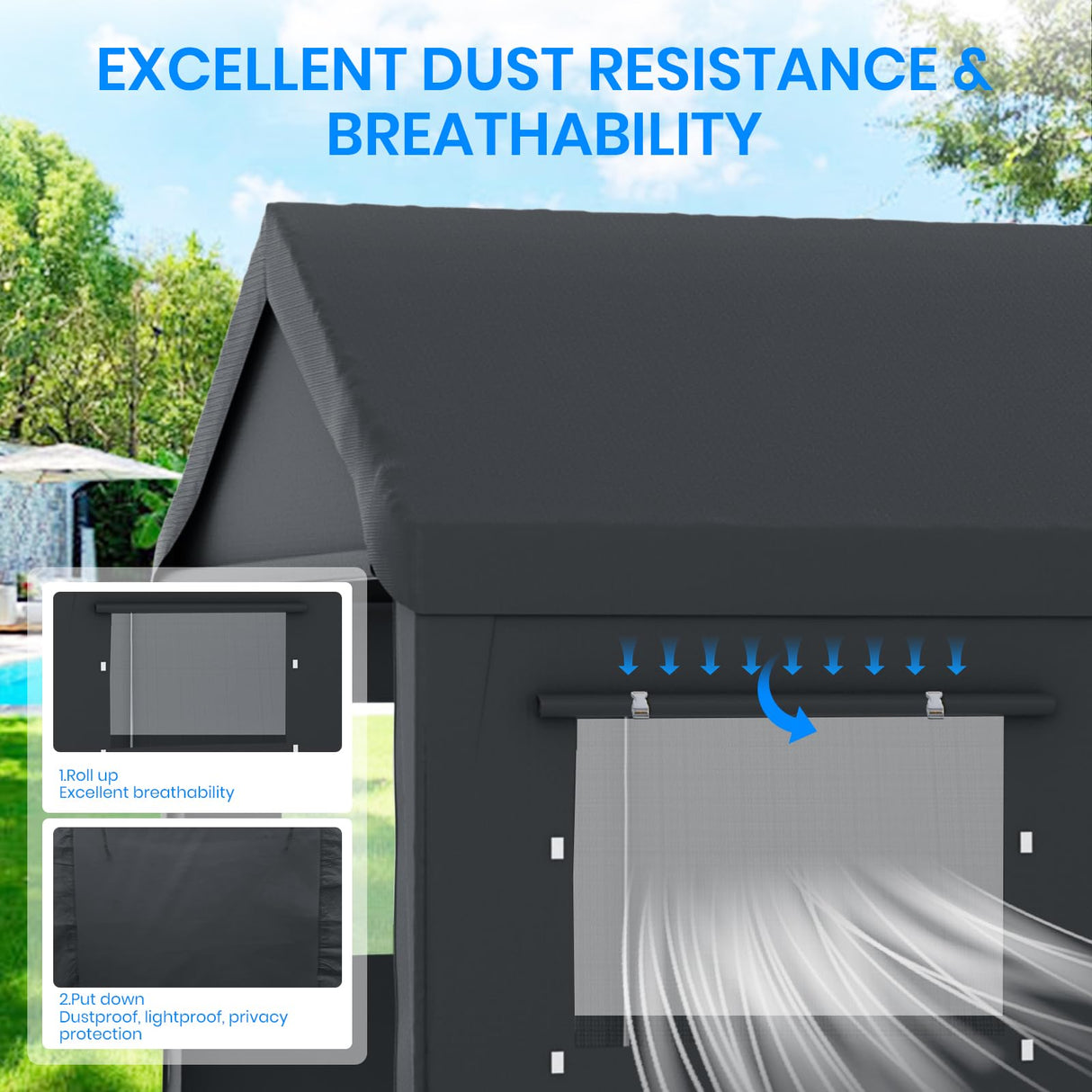 Carport 12x20 FT Heavy Duty,Outdoor Portable Garage with Removable Sidewalls & Doors, Waterproof, UV-Resistant Canopy Shelter for Vehicles, Boats, RVs, Trucks, All-Season Car Port, Gray RICHRYCE