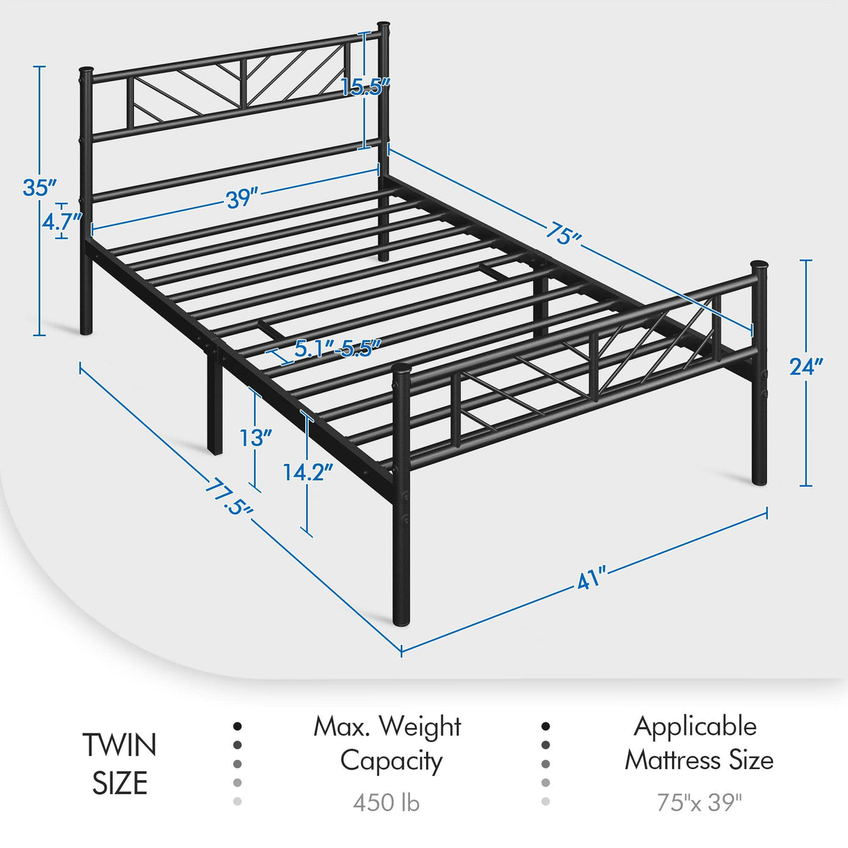 Yaheetech Twin Size Platform Bed Frame with Arrow Design Headboard, 13 Inches Metal Mattress Foundation for Storage, No Box Spring Needed, Easy Assembly, Modern, Black Yaheetech