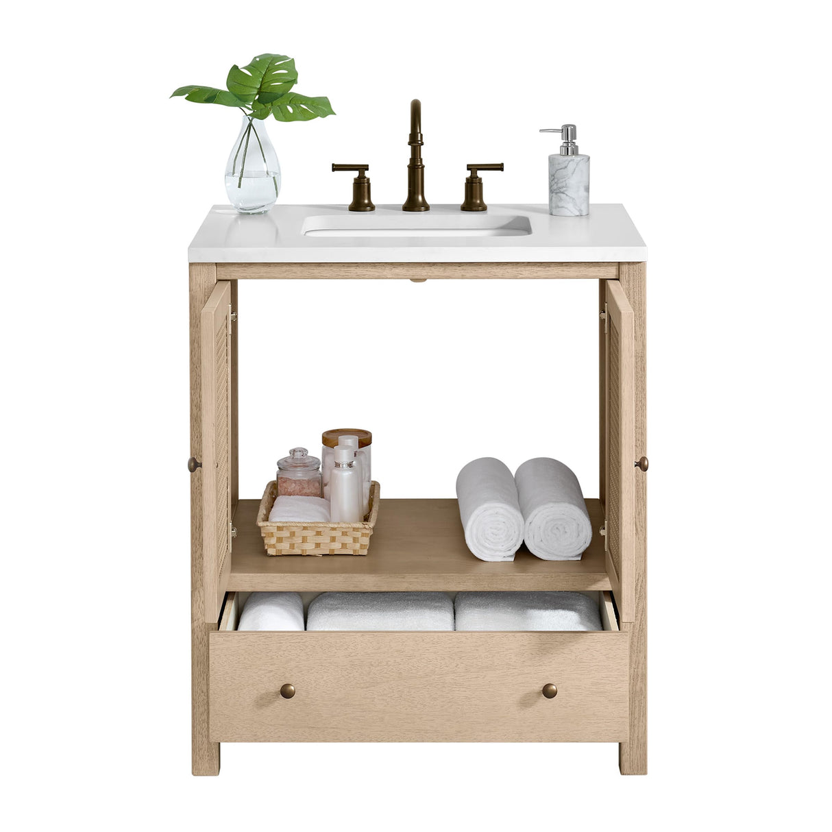 Alaterre Furniture Lucca 30 Inch Bathroom Vanity - Freestanding Cabinet Without Sink - Small Wood Bathroom Vanity with Large Drawer and Soft-Close Doors - Under Sink Cabinet Only (Natural) Alaterre Furniture