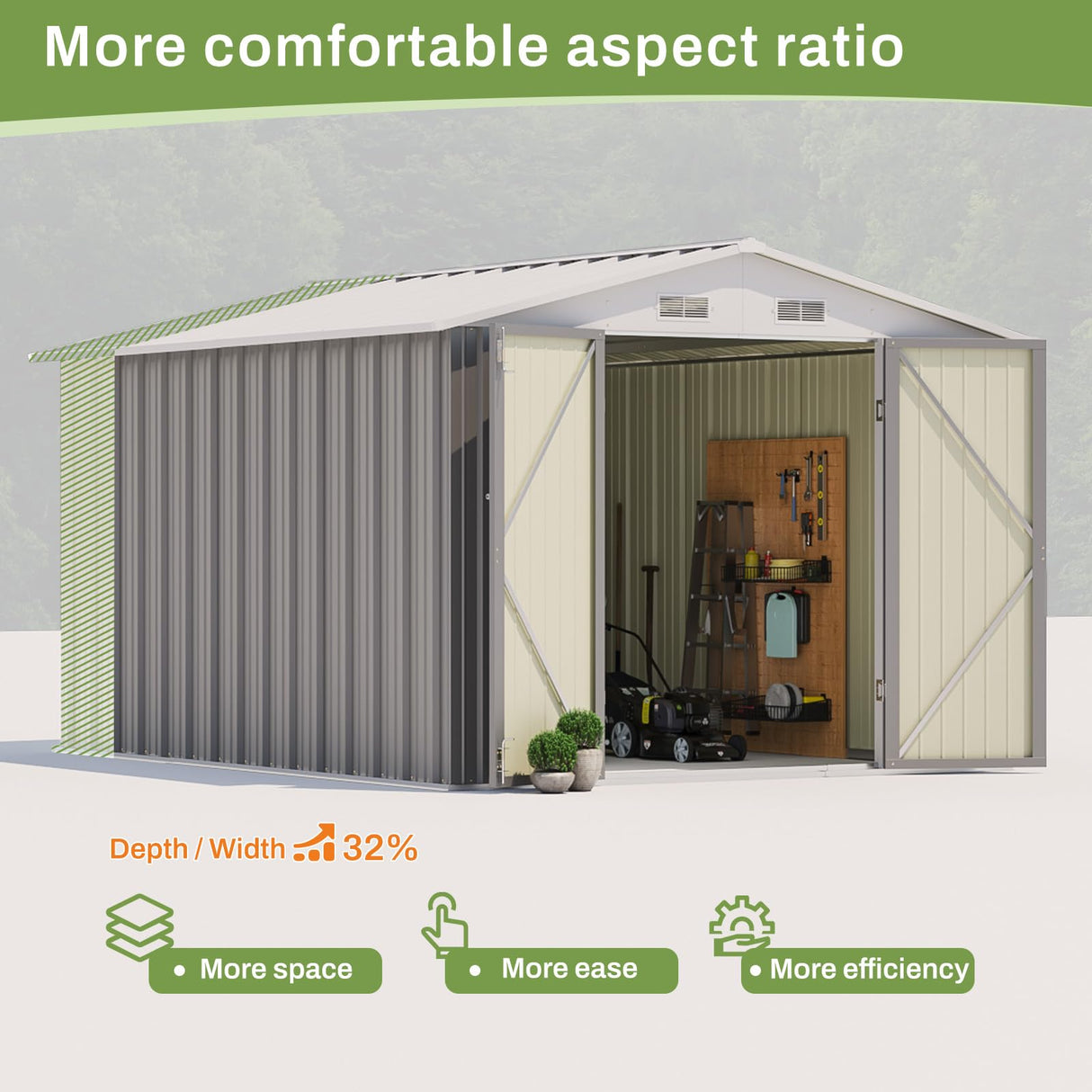 Patiowell 8x10 FT Outdoor Storage Shed, Large Garden Tool Metal Shed with Sloping Roof and Double Lockable Door, Outdoor Sheds for Backyard Garden Patio Lawn,Grey Patiowell