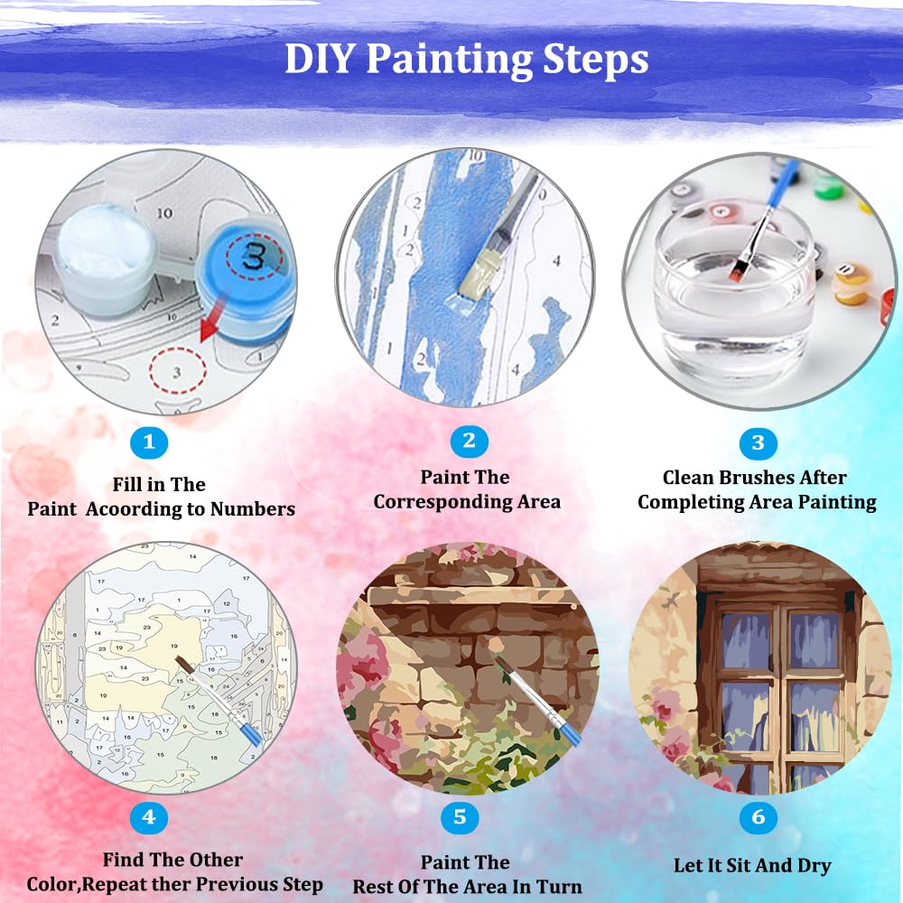 JUJUHOOD Windows Roses Paint by Numbers Kit for Adults,Flower Adult Paint by Number Kits,DIY Acrylic Paint by Number on Canvas for Home Wall Decor 16X20 Inch JUJUHOOD