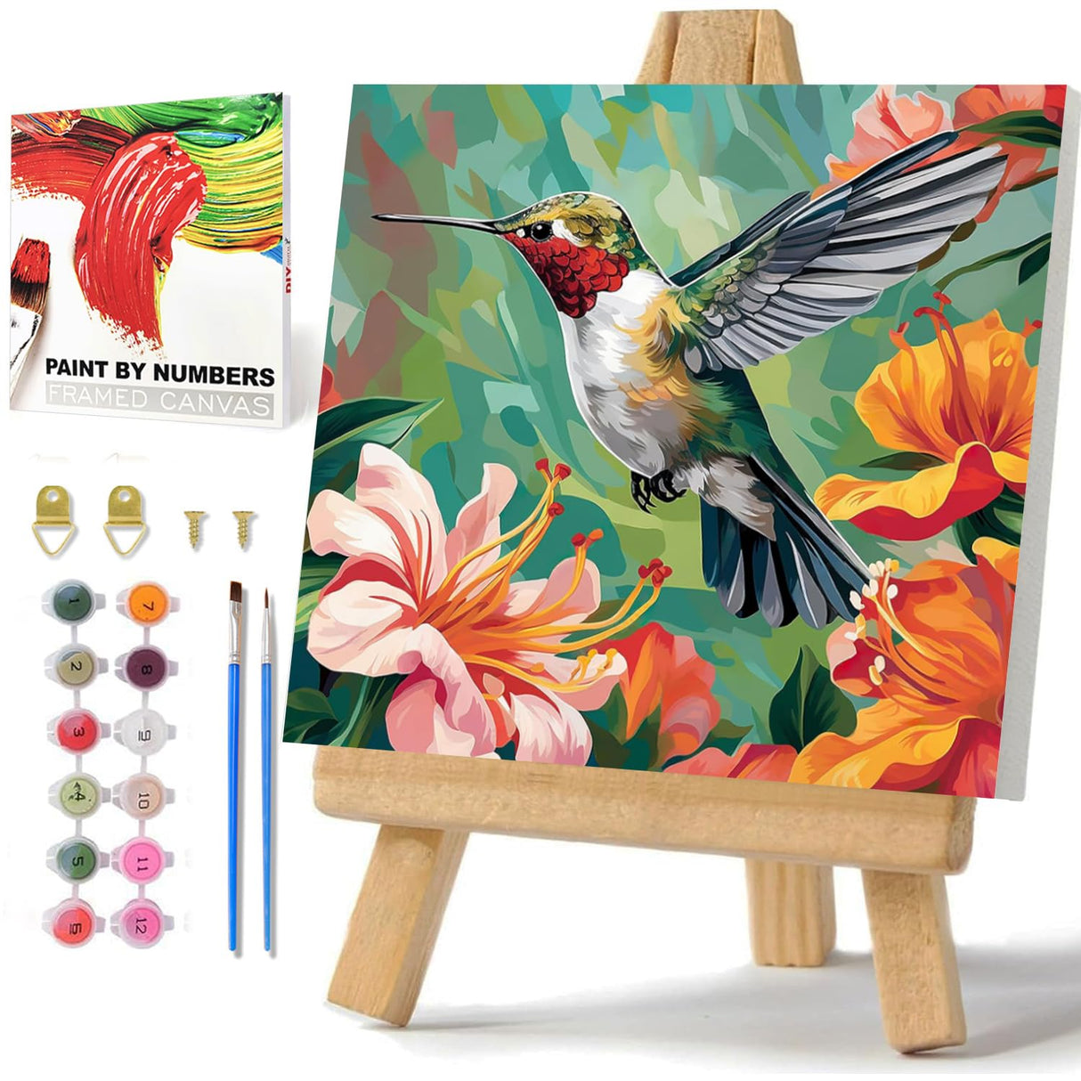 Hummingbird Paint by Numbers Kit for Adults Beginner, Bird Paint by Numbers with Frame and Easel, DIY Crafts Painting by Number for Gift Home Wall Decor 9.84x9.84 inch hkejoi