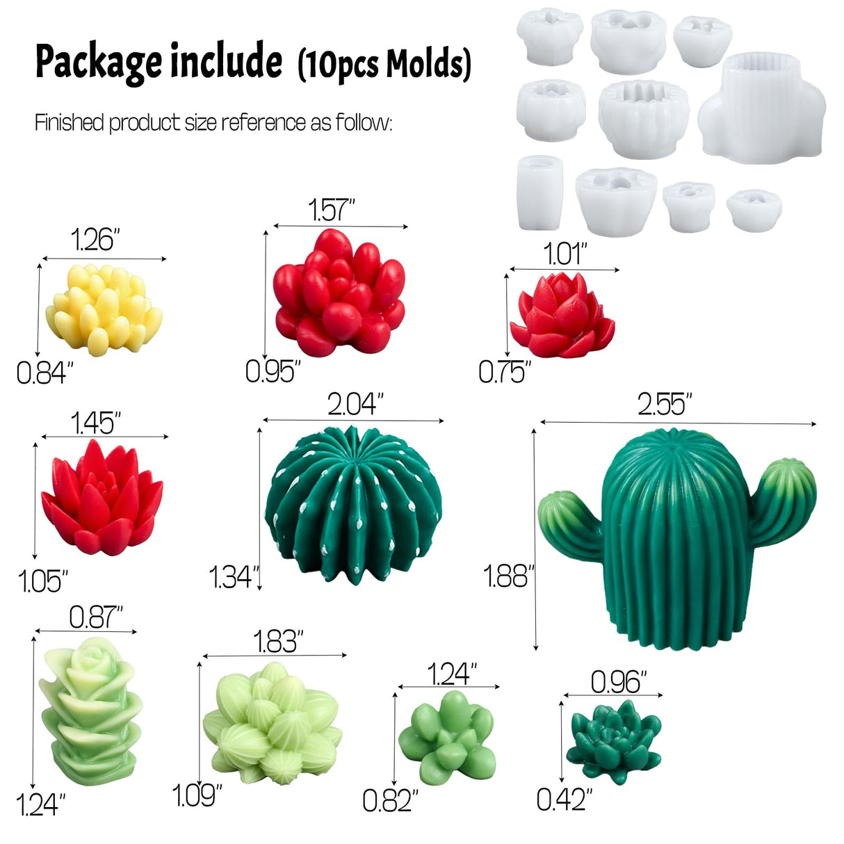 Succulent Wax Molds for Candle Making 10 Pack 3D Cacti Silicone Candle Mold Handmade Cactus Flower Plant Decorate Cement Resin Casting Soap Ornament Craft Mold Chocolate Cake Fondant Moulds Home Decor Dacies