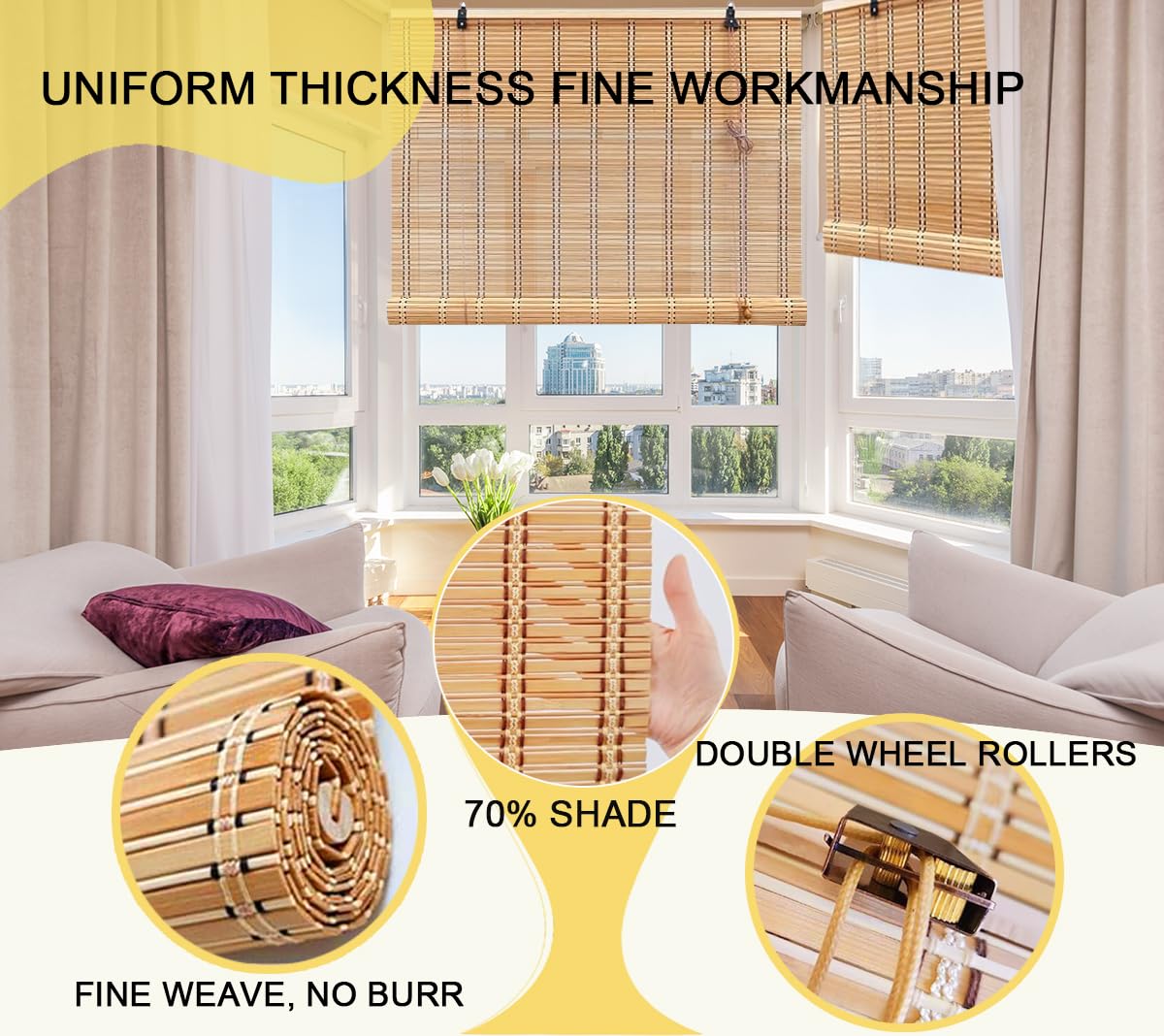 Custom Bamboo Blinds, Black Out Blinds Outdoor Indoor Bamboo Roman Shades, Patio Roller Blinds, Porch Patio Privacy Blinds Screen with Lifting Devices, Easy Installation VIHKUIV