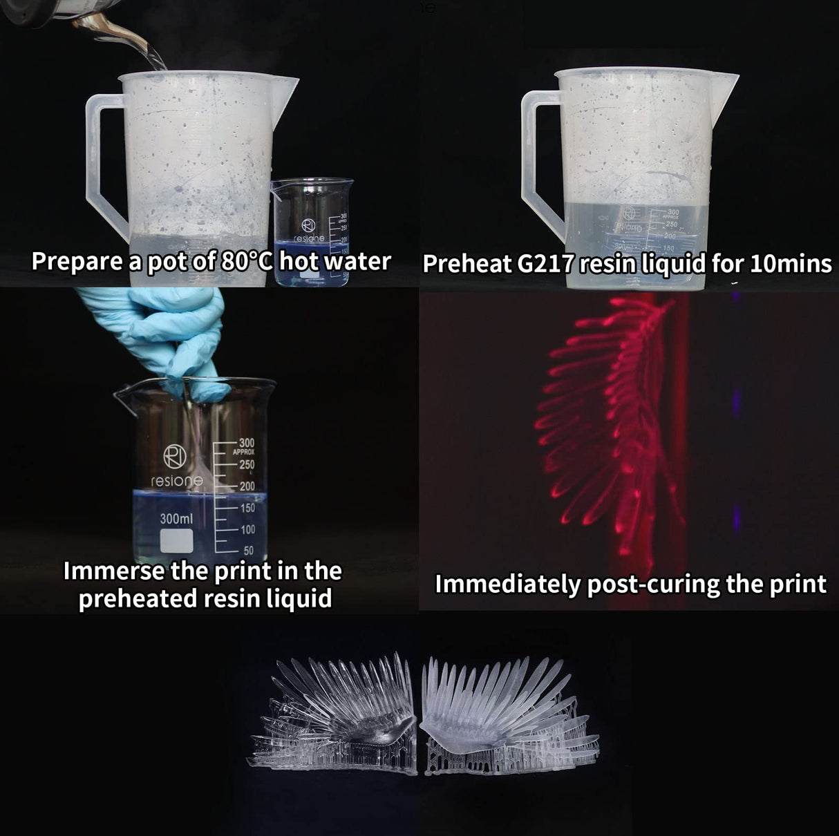 RESIONE Clear 3D Printer Resin: G217 Clear Resin 3D Printer Liquid with Non-Yellowing - Tough ABS Like Resin with High Transparency for DLP MSLA LCD 3D Printing (1000g) RI RESIONE