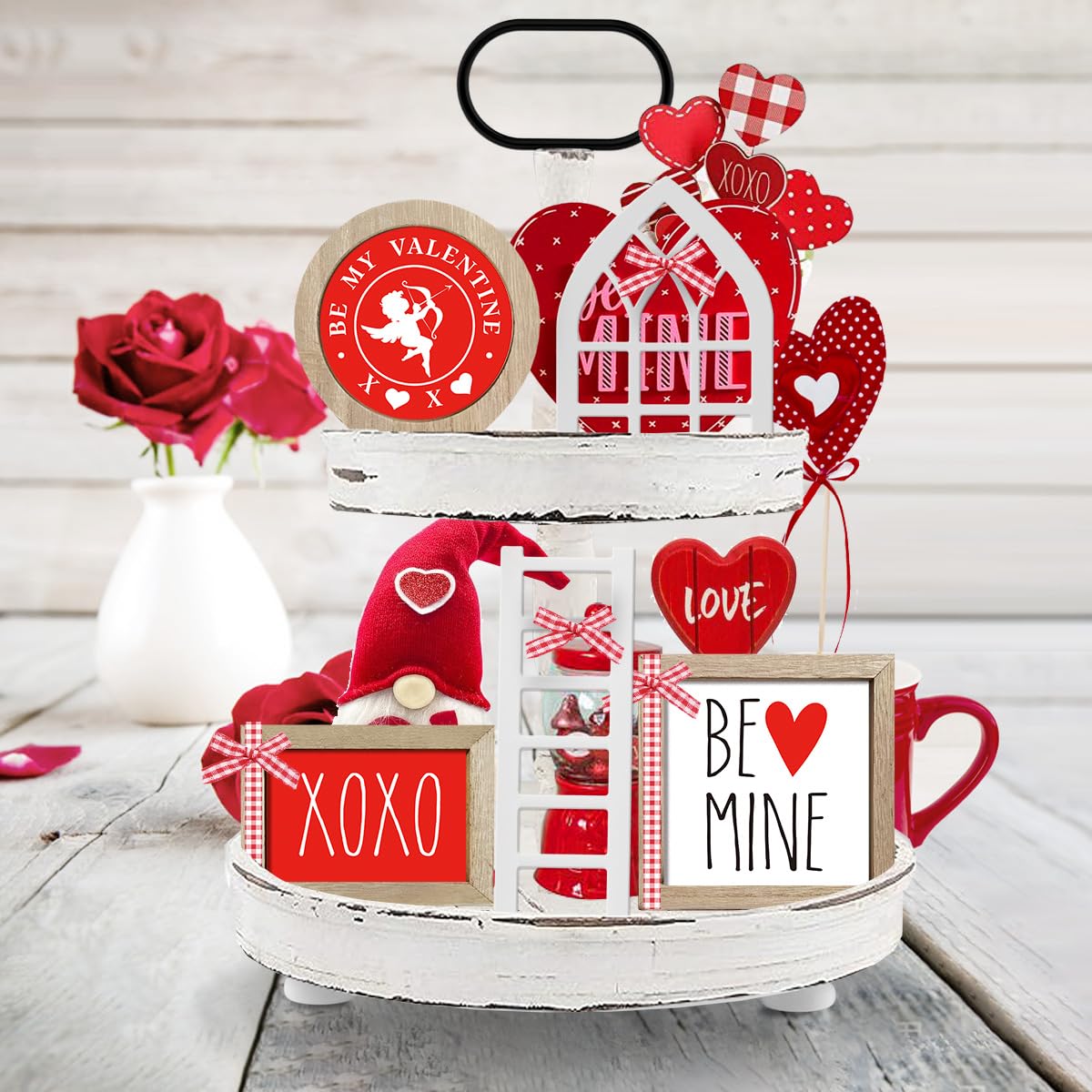 Nuvagiki Valentine's Day Tiered Tray Decor, Valentine's Day Decorations for Home Indoor, Interchangeable Year Round Seasonal Decorations Wooden Frames + Mini Arch + Ladder Set, No Tray, Turkey Decor nuvagiki