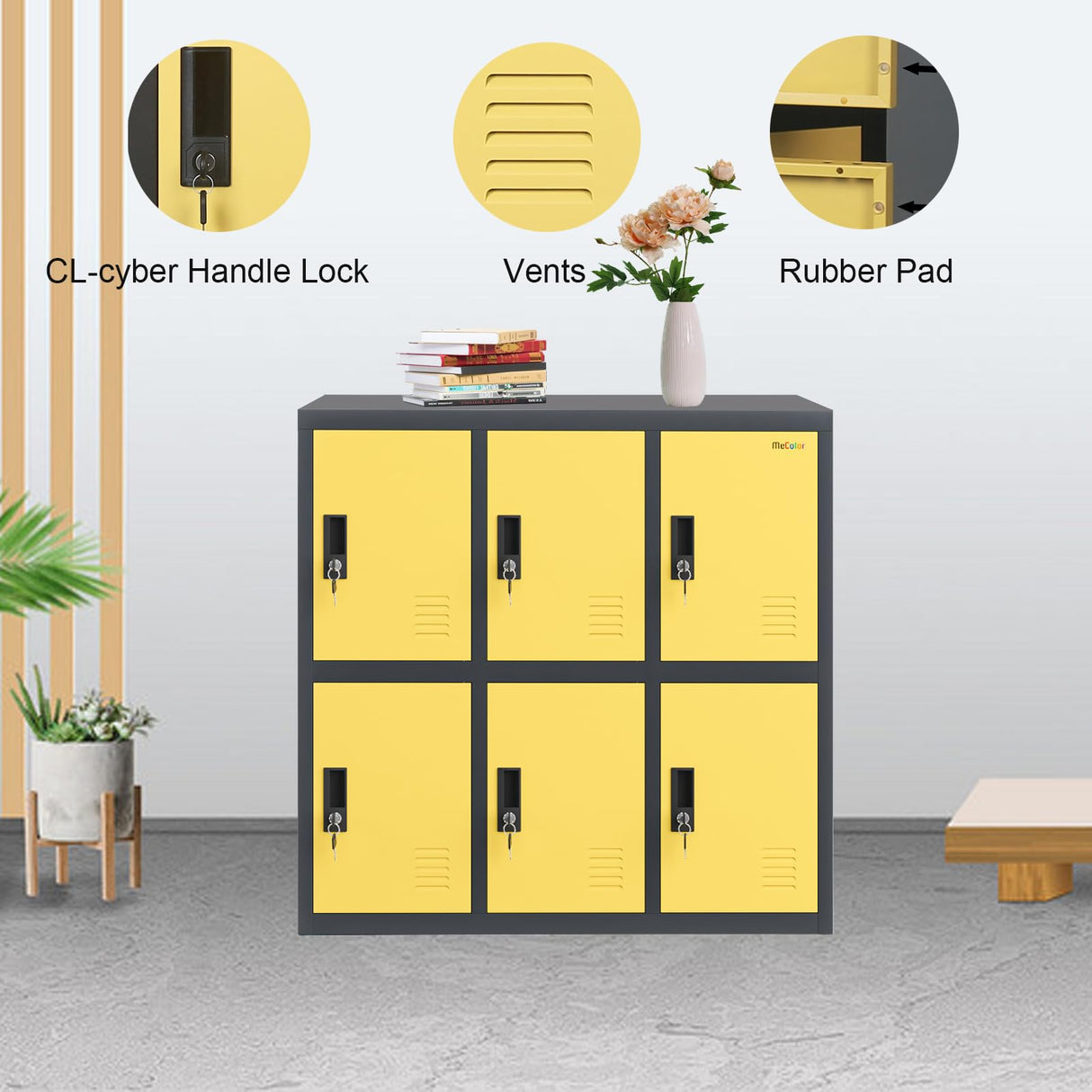 MECOLOR Metal Storage Lockers Employee lockers Small lockers and Business lockers for Home, Office, Garage,Gym,School... (W6D-YE) MECOLOR