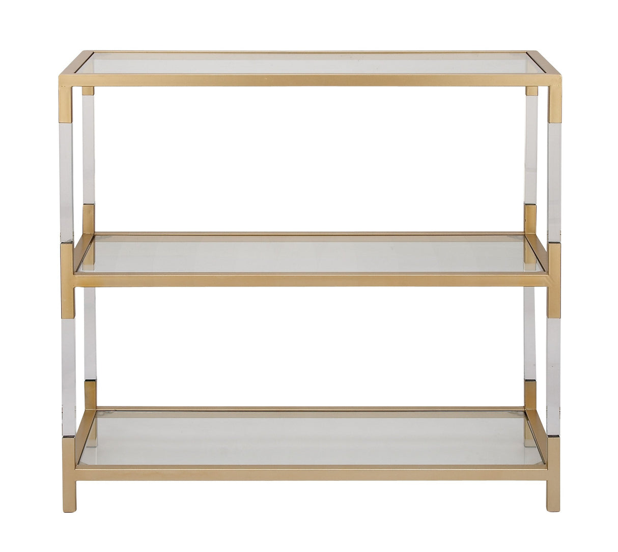Deco 79 Metal Console Table 2 Shelf with Clear Glass Top and Acrylic Legs, 38" x 15" x 36", Gold Deco 79