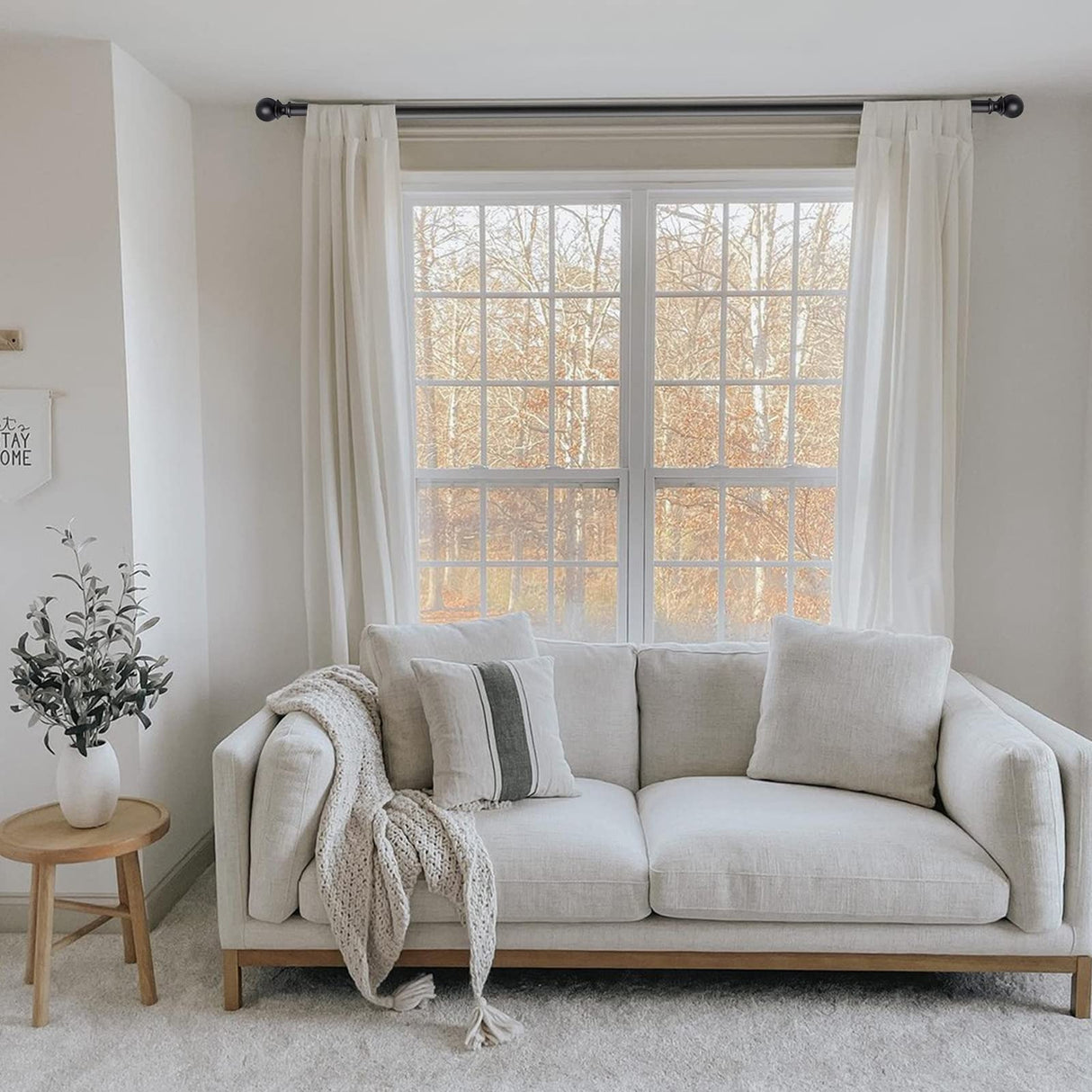 Zeerobee Curtain Rods for Windows 48 to 84, Adjustable Heavy Duty Wrap Around 1 Inch Curtain Rod, Outdoor Indoor Room Divider Modern Drapery Pole, Black, 32-86" zeerobee