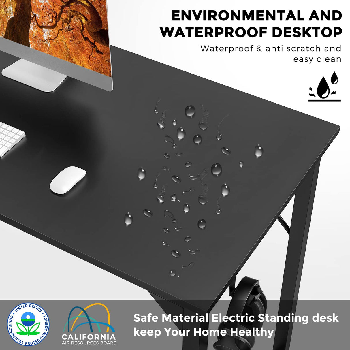 OLIXIS Computer Office Desk, 48 Inch Writing Work Study PC Wood Modern Table with Storage Bag & Headphone Hook Simple Bedroom for 2 Person Kids Student Table, Black OLIXIS