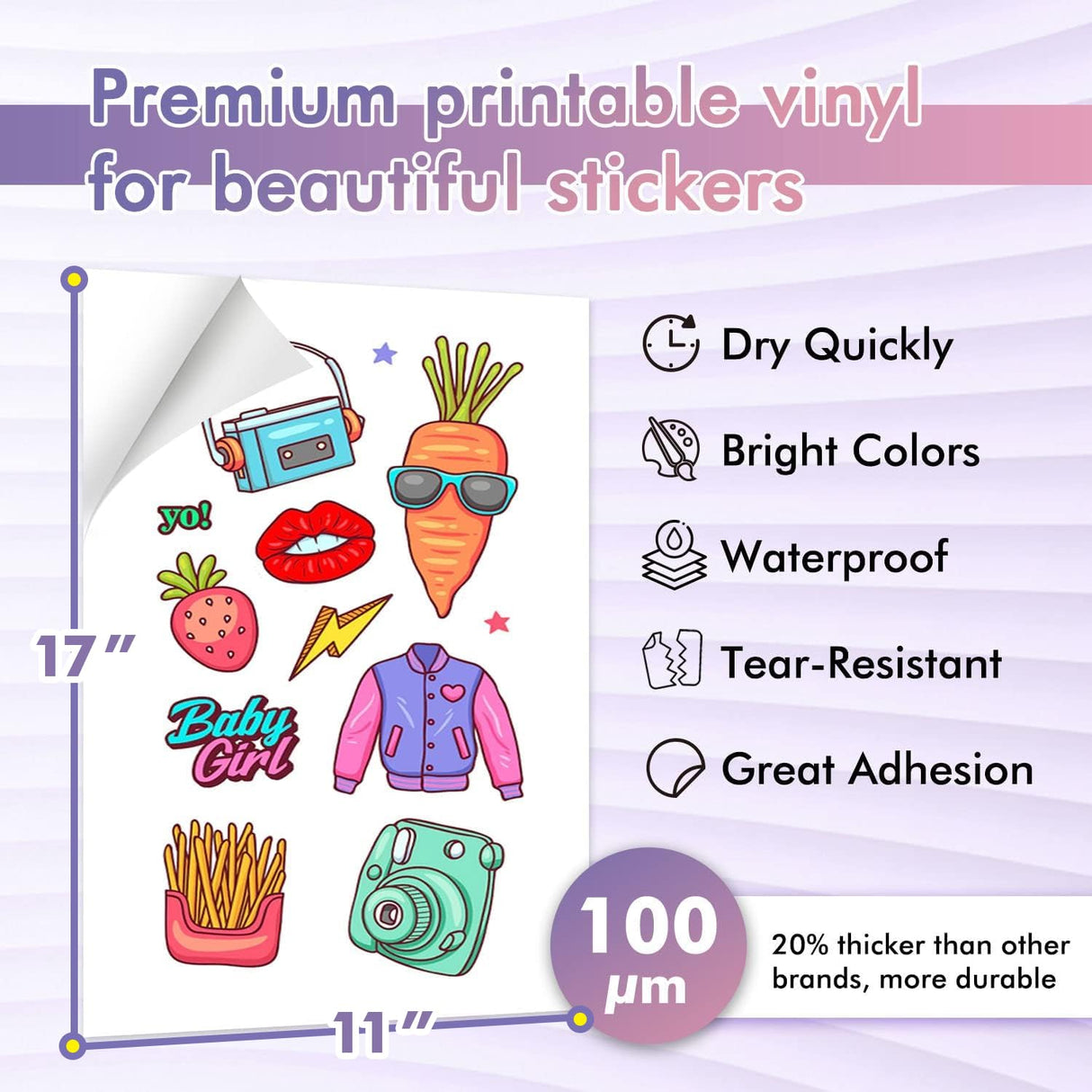 Koala Printable Vinyl Sticker Paper for Inkjet Printer 11x17 Inch - 10 Sheets White Glossy Sticker Paper, Waterproof Sticker Printer Paper, Tear-Resistant, Removable KOALA PAPER