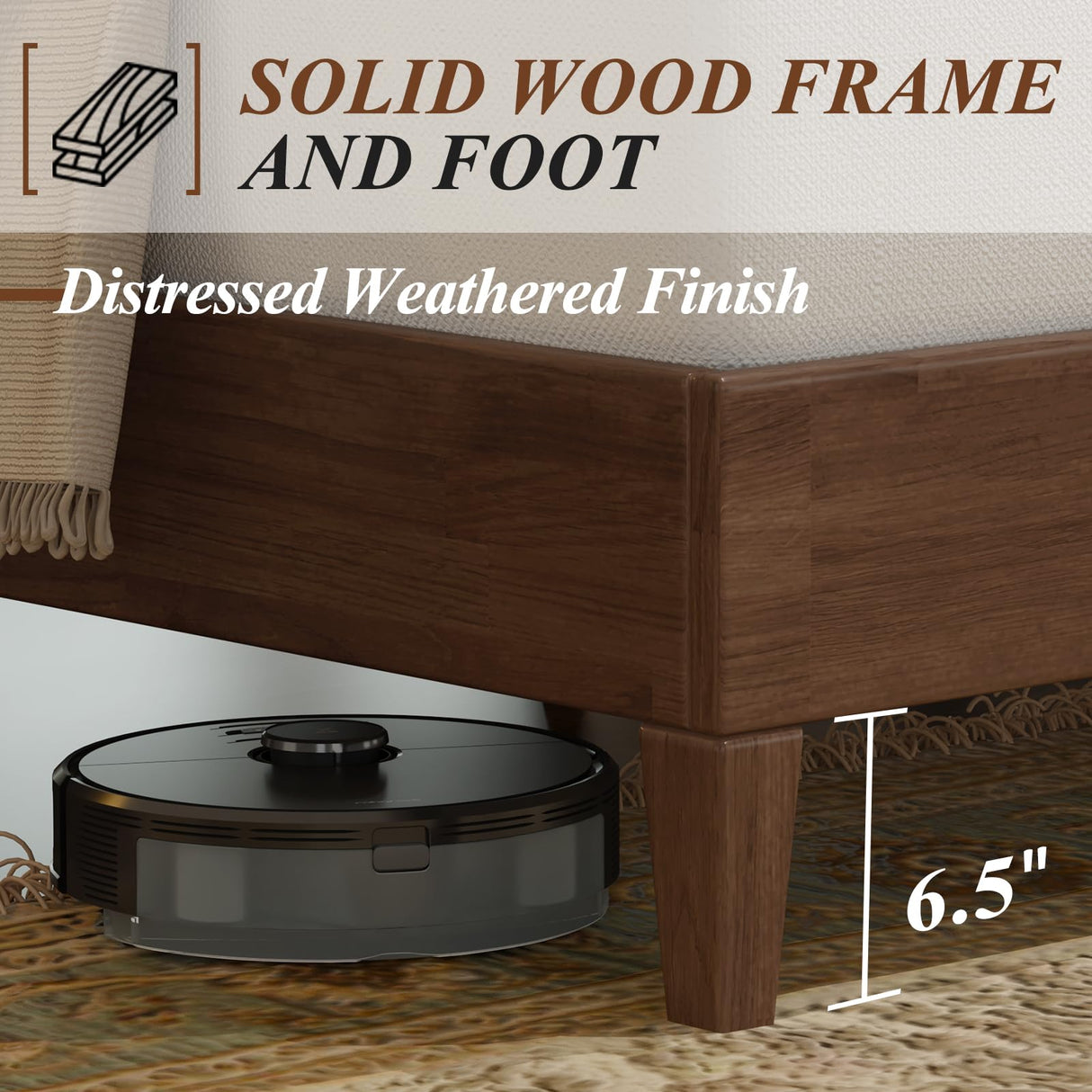 Jocisland Full Size Upholstered Wood Platform Bed Frame with Tufted Headboard in Walnut Jocisland