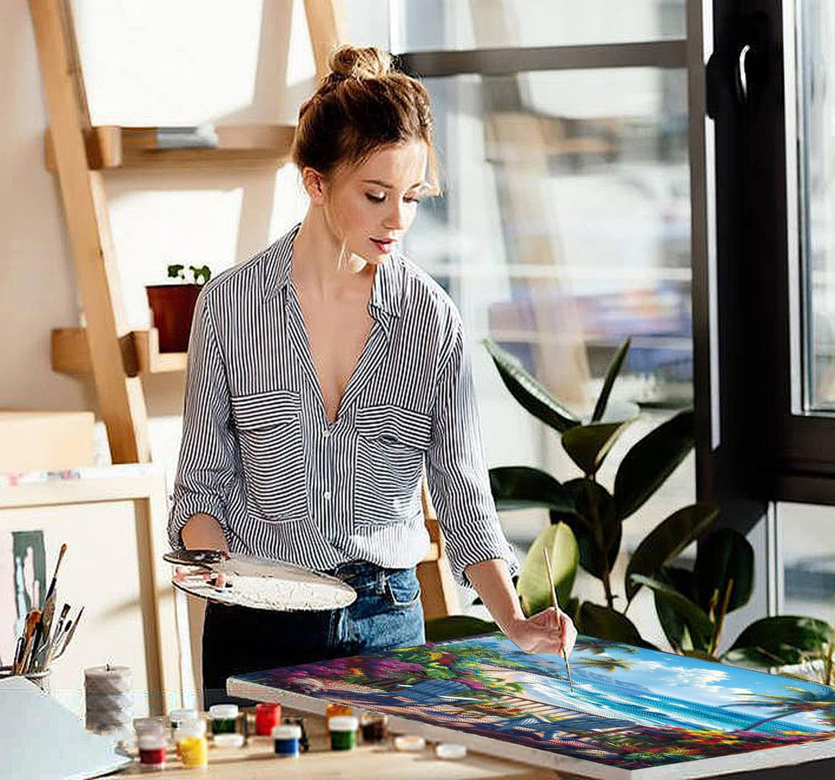 NEGEKFKX 2 Pack Beach Paint by Numbers Kit for Adults Beginner,Easy Adult Paint by Number Kits on Canvas DIY Painting for Beginners Art by Numbers for Home Wall Decor 16x12 Inch NEGEKFKX