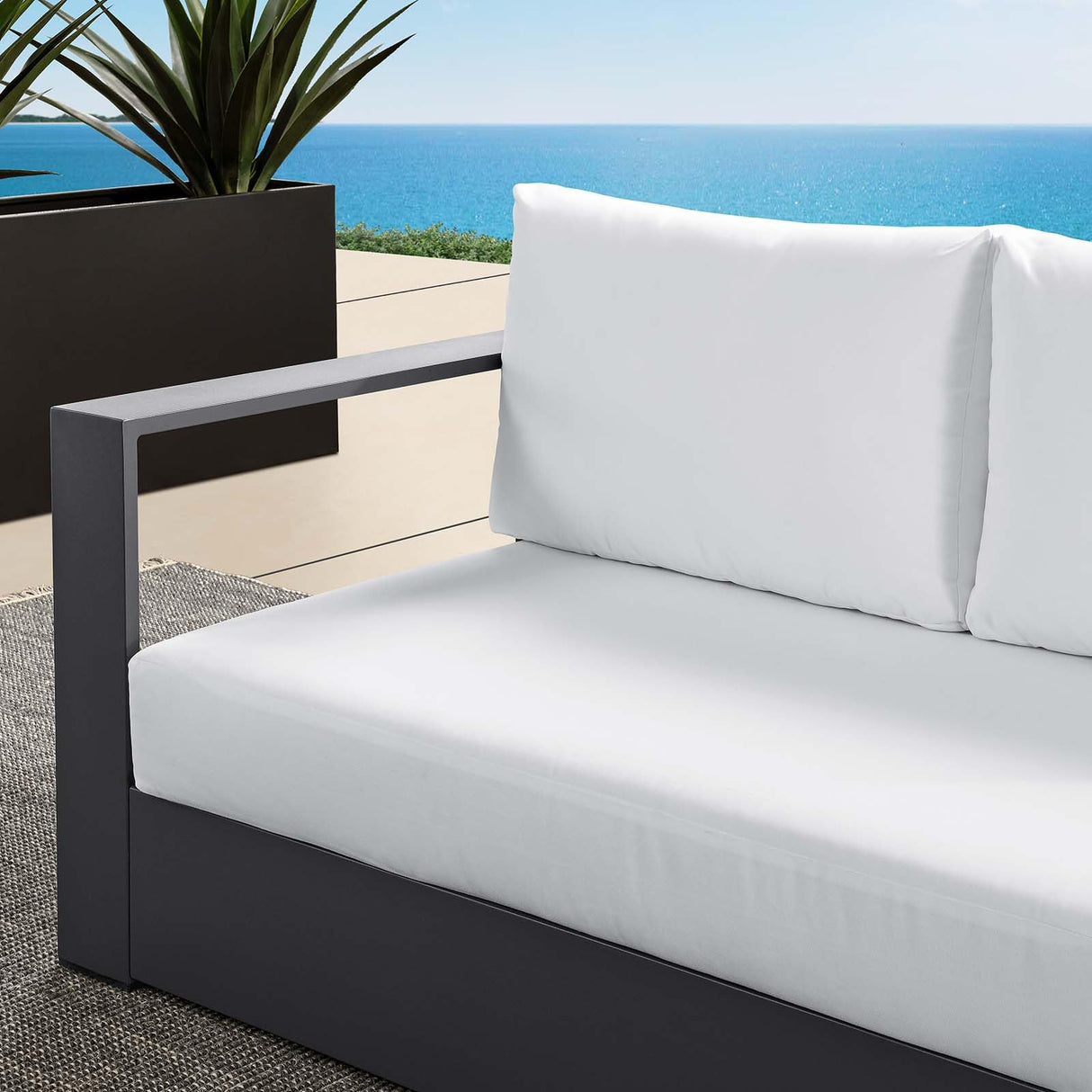 Modway Tahoe Aluminum Modular Left-Facing Outdoor Patio Loveseat in Gray White with Weather-Resistant Cushions, Couch for Garden Backyard, Poolside Modway