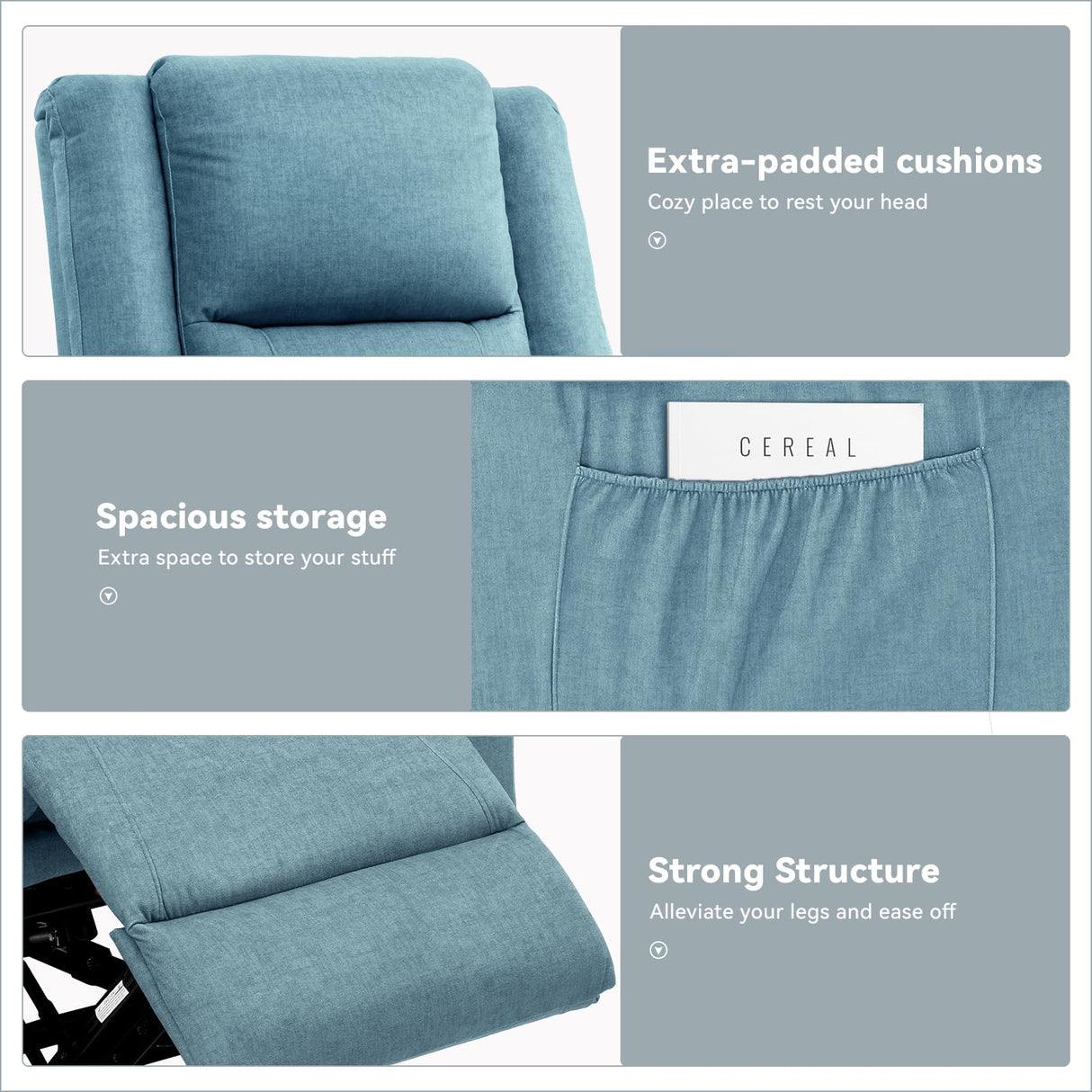 COMHOMA Electric Power Lift Chairs Recliners for Elderly,Recliner Chair with Massage and Heat,2 Side Pockets, Fabric(Blue) COMHOMA