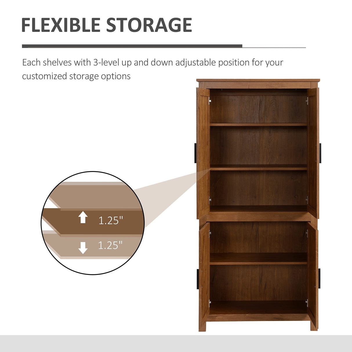 HOMCOM 64" 4-Door Kitchen Pantry, Freestanding Storage Cabinet with 3 Adjustable Shelves for Kitchen, Dining or Living Room, Oak HOMCOM