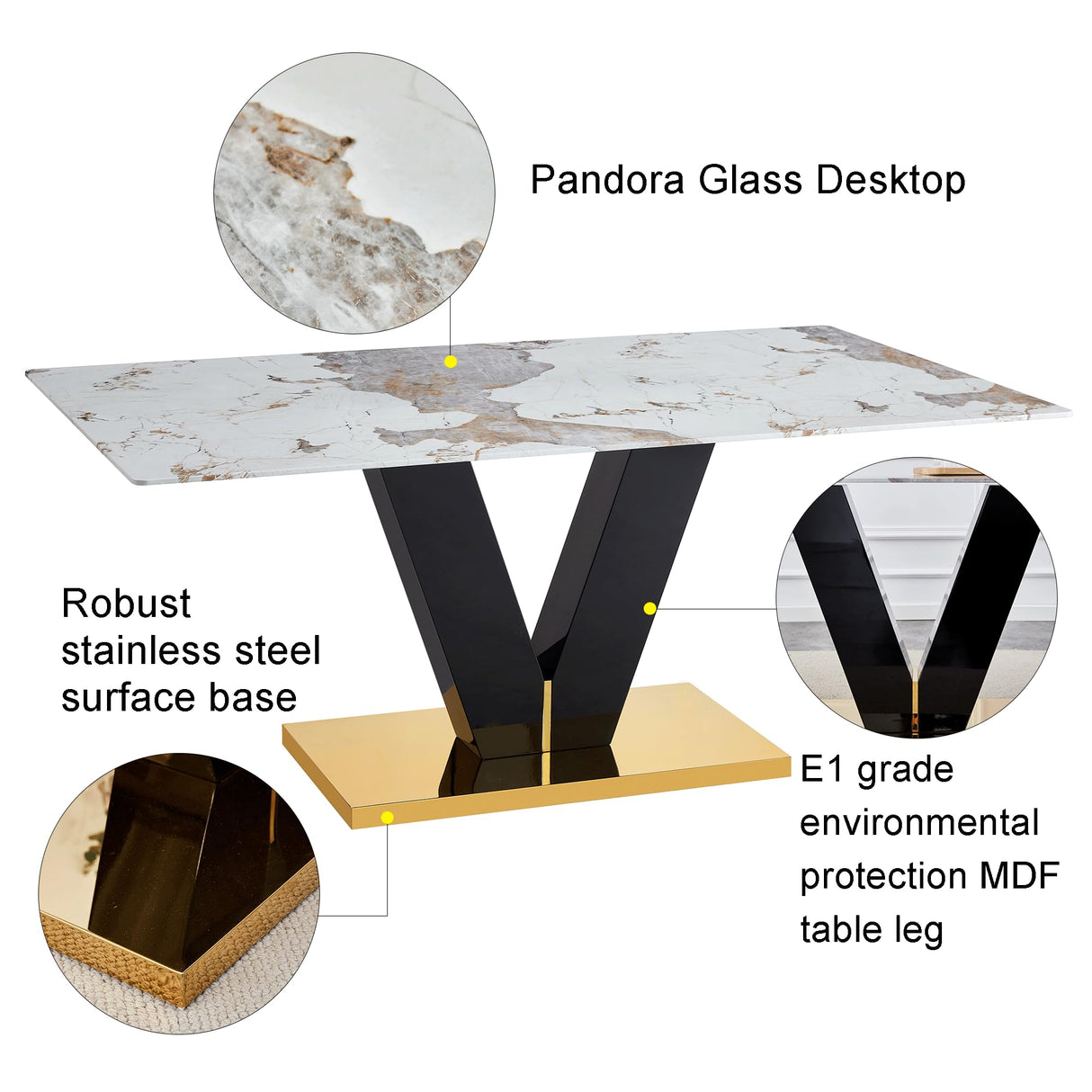 gopop Marble Dining Table,Modern Dining Room Table with Golden Stainless Steel Base.Marble Kitchen Table for 8 People,71'' Gold Dining Table Ideal for Living Room Home Office gopop