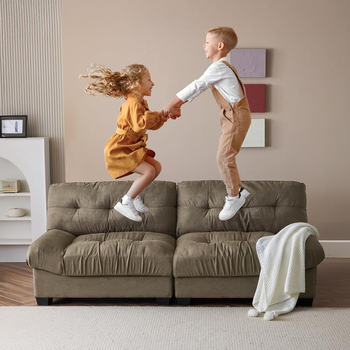 VINGLI Cloud Couch 80" Loveseat, 22.4" Deep Seat, Suede Upholstery Cozy Comfy Couches for Living Room Modern Love Seat Sofa, Pillow Armrest (Brown) VINGLI