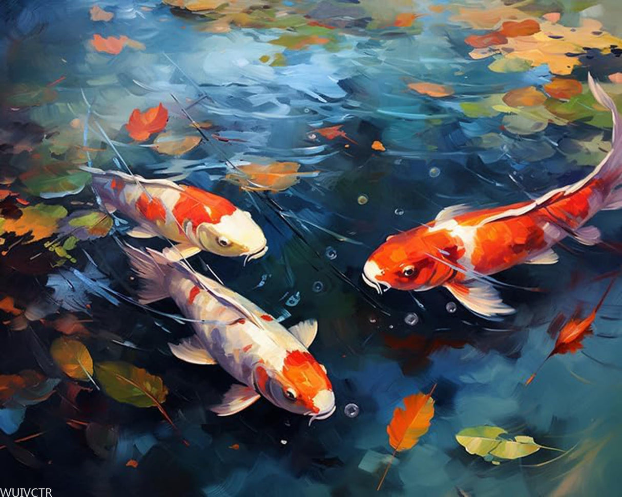 WUIVCTR Paint by Numbers for Adults, Pond Deciduous Koi Fish, Acrylic Oil Painting by Numbers Kits for Beginner Art Crafts Canvas for Home Decor, 40x50cm WUIVCTR