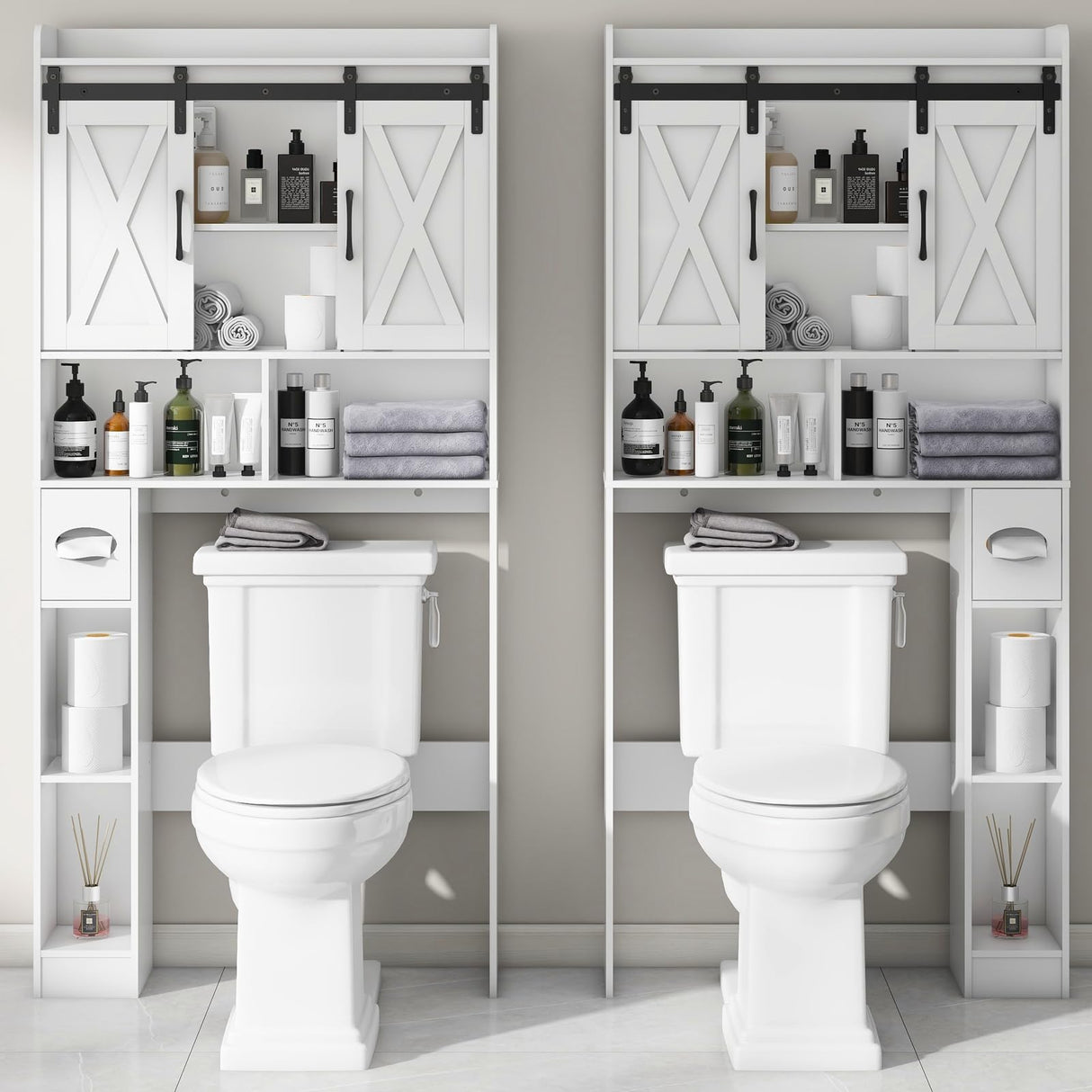 Over The Toilet Storage Cabinet, Farmhouse Storage Cabinet Over Toilet with Sliding Doors,Home Space-Saving Toilet Rack, for Bathroom, Restroom, Laundry Vabches