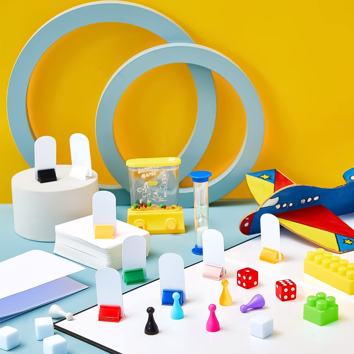 Deekin 131 Pcs DIY Create Your Own Board Game Kit with Blank Playing Cards, Foldable Blank Game Board, Dice, Pieces, Playing Card Stands, Rule Sheet, Sand Time Deekin