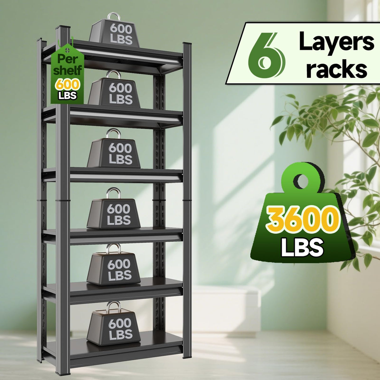 Notmise Book Shelf 6-Tier Tall Bookshelves Metal, Industrial Adjustable Storage Black, Easy to Assemble for Bedroom (78" H * 39.3" W * 15.7" D) Notmise