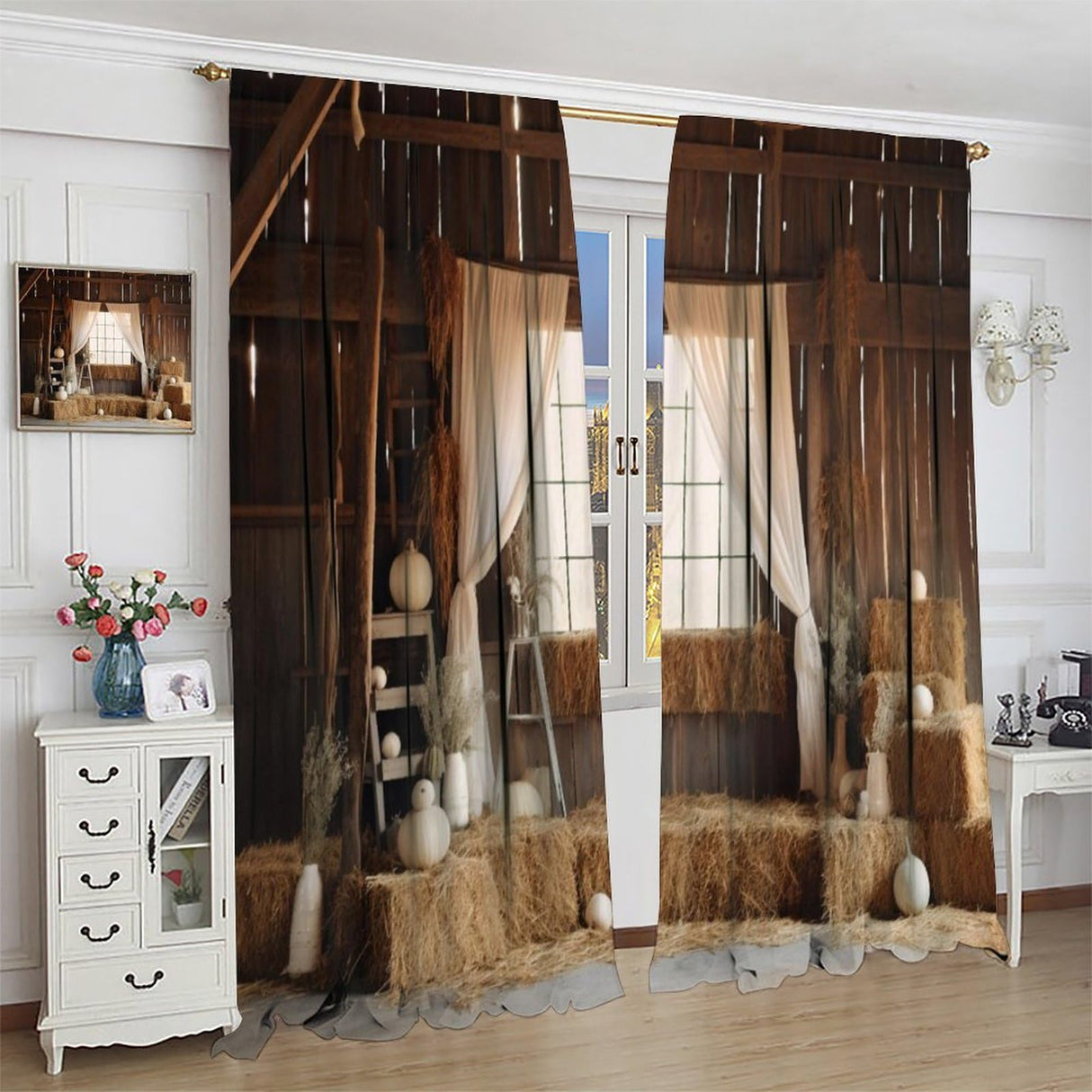 Rustic Western Cowboy Curtains, Plants Straw Mound Decor Wild Farmhouse Barn Wooden Wall Drapes, Thermal Insulation Blackout Rod Pocket Window Treatments for Living Room Bedroom Kitchen 72x63in BATPLY