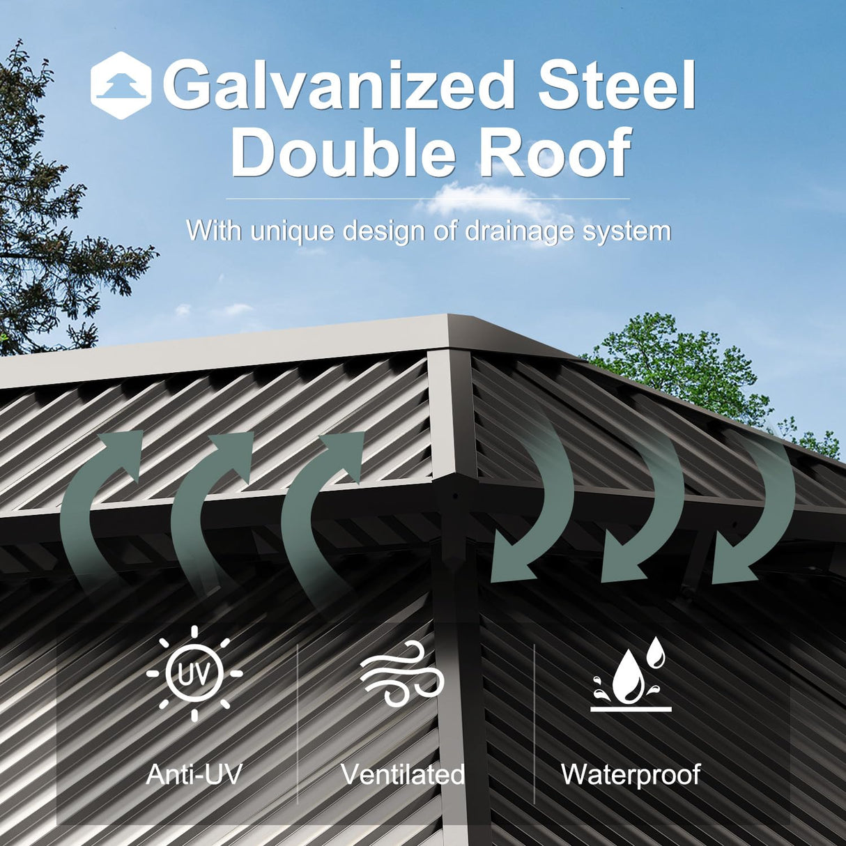 Greesum 12'x20' Hardtop Metal Gazebo, Outdoor Galvanized Steel Double Roof Canopy, Aluminum Frame Permanent Pavilion with Netting and Curtains for Backyard, Patio, Deck, Parties Greesum