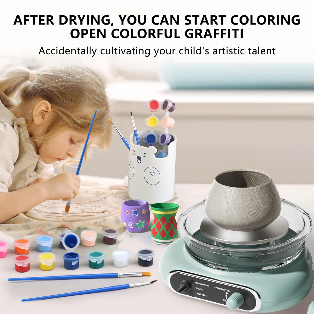 BIYQFCR Mini Pottery Wheel - 4.7Inch Rotating Electric Pottery Wheel, Pottery Wheel for Adults,Comes with 8Plastic Tools and 6Clay Sets,Suitable for Kids,Teenagers and Adults Beginners Craft Clay Kit BIYQFCR