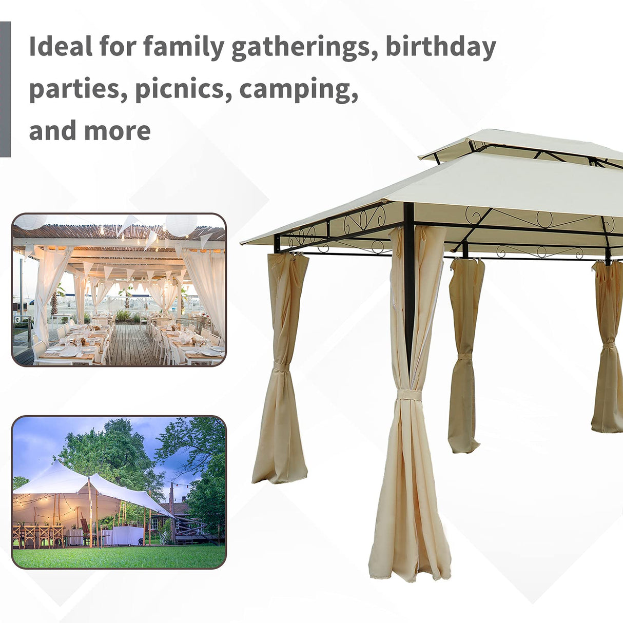 Outsunny 10' x 13' Patio Gazebo, Outdoor Gazebo Canopy Shelter with Curtains, Vented Roof, Steel Frame for Garden, Lawn, Backyard and Deck, Cream White Outsunny