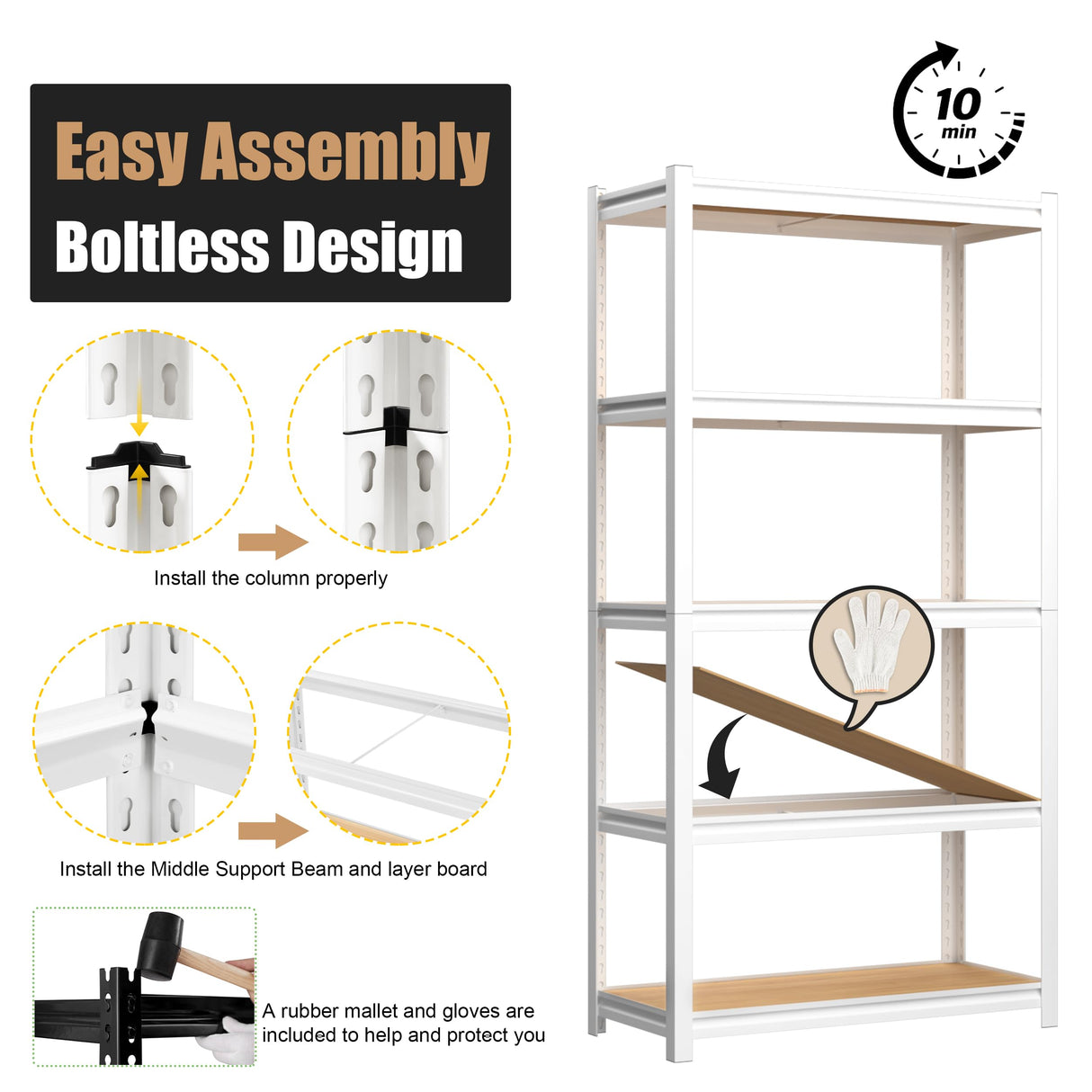 PrimeZone 5-Tier Heavy Duty Metal Storage Shelves - 36" W x 16" D x 72" H, Adjustable Utility Rack in White for Home & Garage Organization PrimeZone