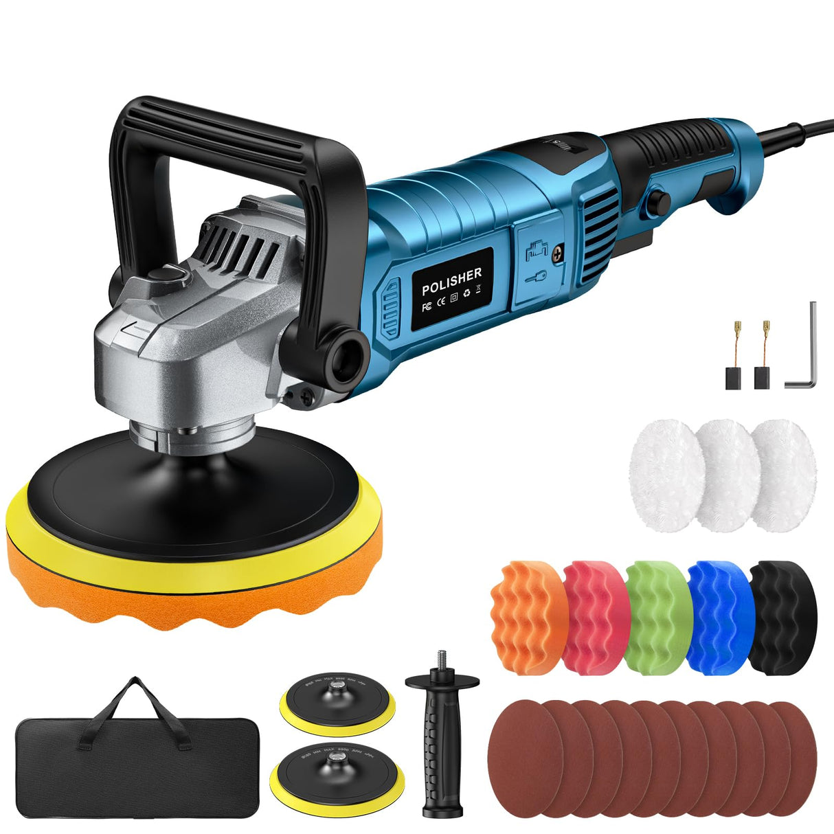 Buffer Polisher Kit for Car - 1600w 6/7 Inch Rotary Polisher Buffer Waxer,7 Variable Speed 2500-5000rpm,Detachable Handle Buffing Machine for Car Boat Sanding Polishing Waxing Orgpek